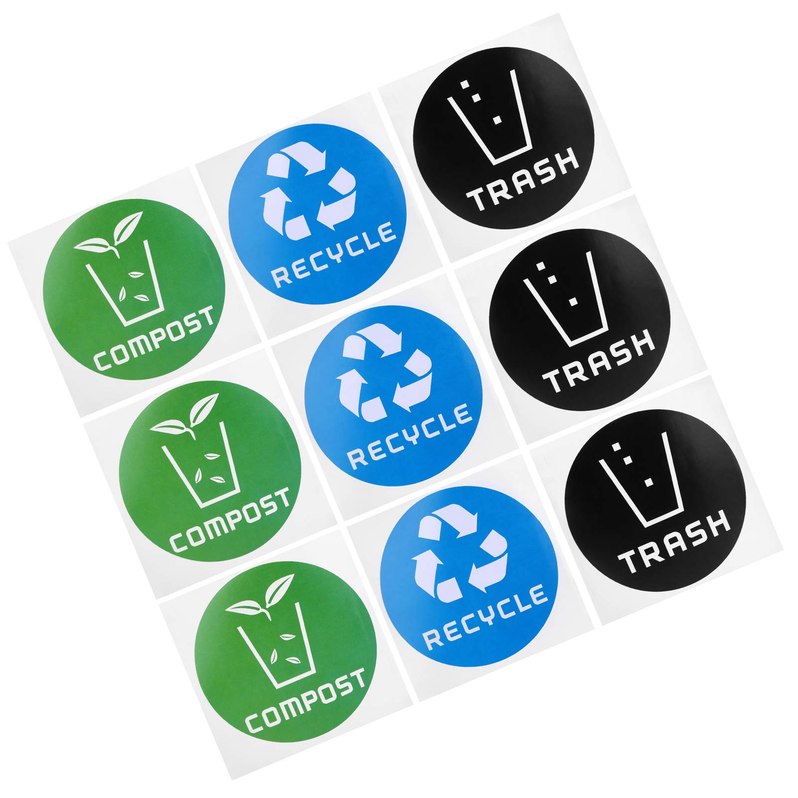 60PcsSet Round Recycle, 60Pcs Set Trash Compost Sticker Decal in-Home Recycling Bins Can for Cans Garbage Containers