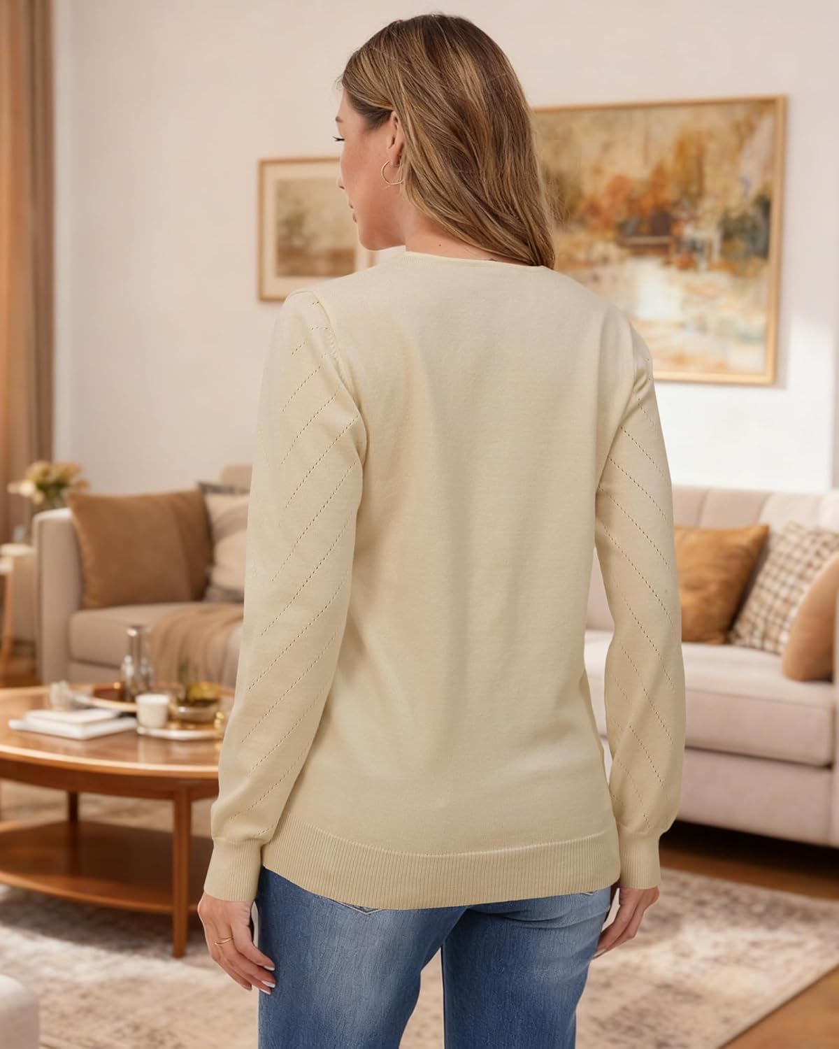 Womens V-Neck Lightweight Pullover Sweaters Knit Long Sleeve Tops Soft Sweater Casual Fall Winter Fashion Outfits - Image 5