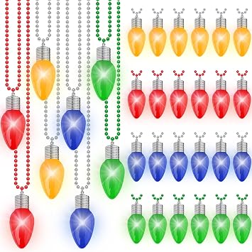 Traplace 24PCS Light up Christmas Necklace, 3 Light Modes Bulbs Bead Chain Design, Colorful Xmas Glow Necklaces Bulk for Adults, Christmas Party Favors for Ugly Sweater Festive Holiday