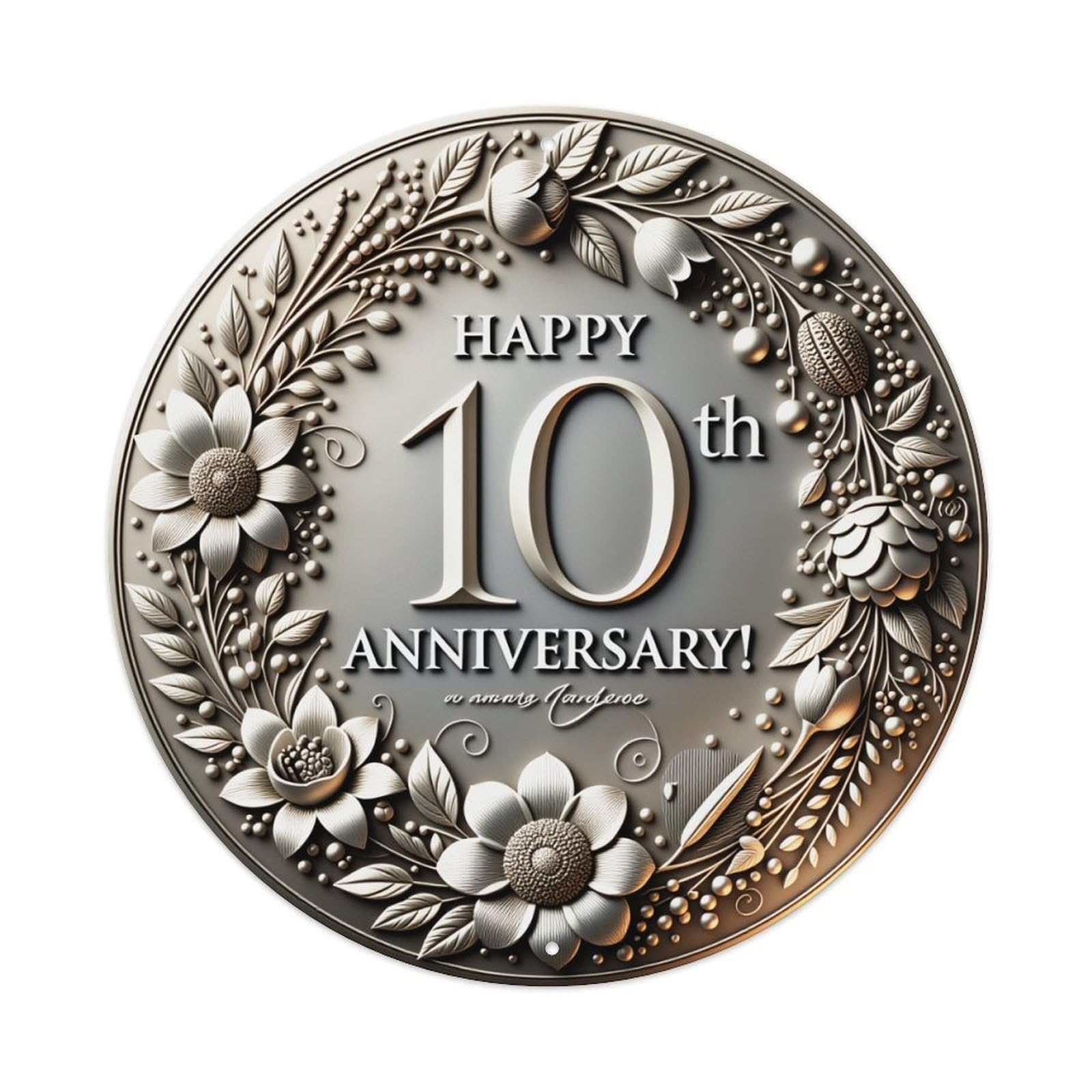 Floral Wreath Anniversary Design Metal Metal Tin Sign Vintage Garden Bedroom Cafe Bar Man Cave Home Wall Decor Metal Poster 8x8 inches