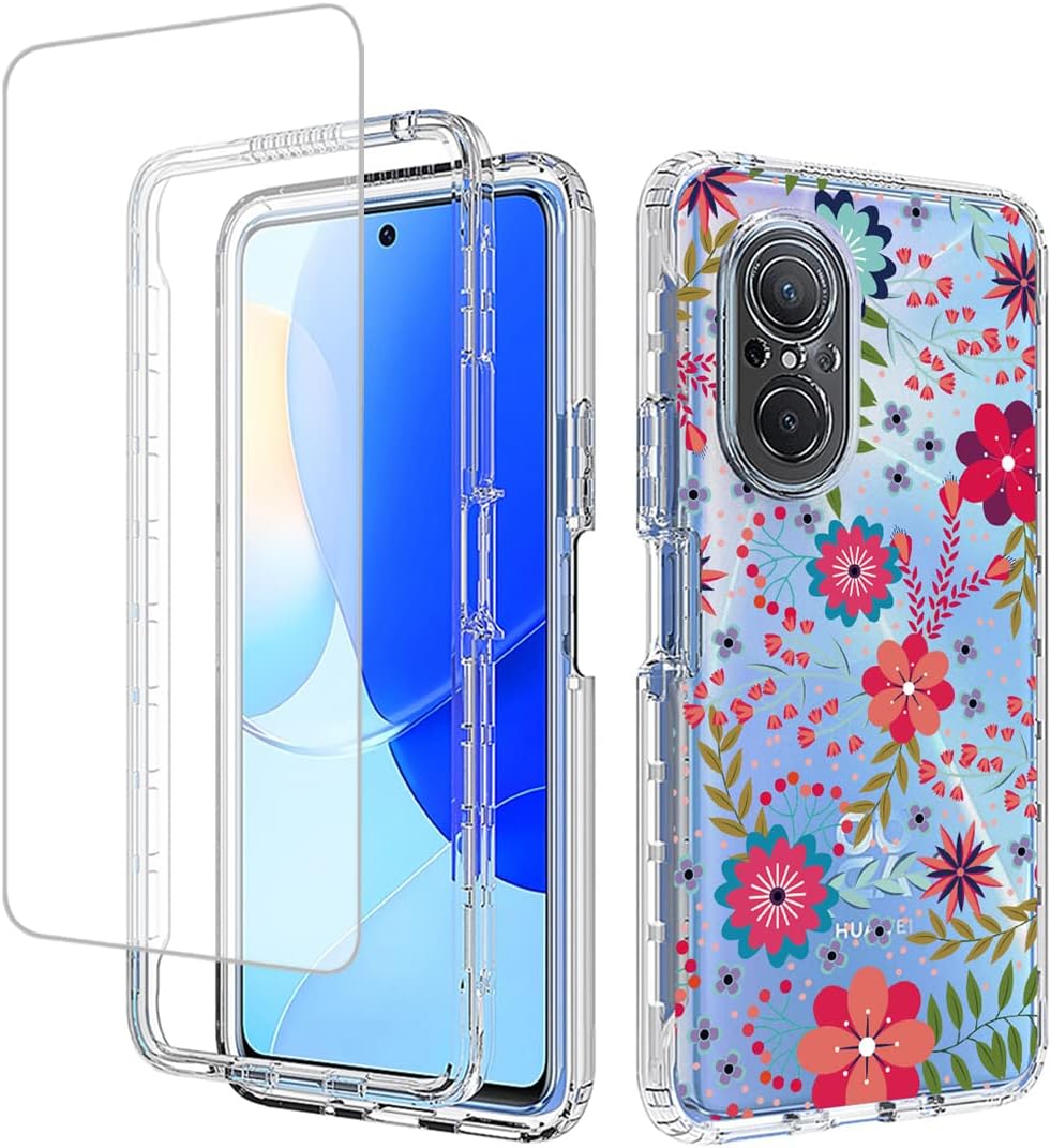 Custodia Per Huawei Nova 9 SE / Honor 50 SE – Fiori, Trasparente, Con Vetro Temperato Incluso, TPU Morbido