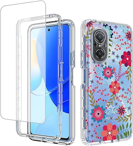 Funda para Nova 9 SE/Honor 50 SE JLN-LX1 con protector de pantalla de vidrio templado, suave 360 cuerpo completo, a prueba de golpes, híbrida,