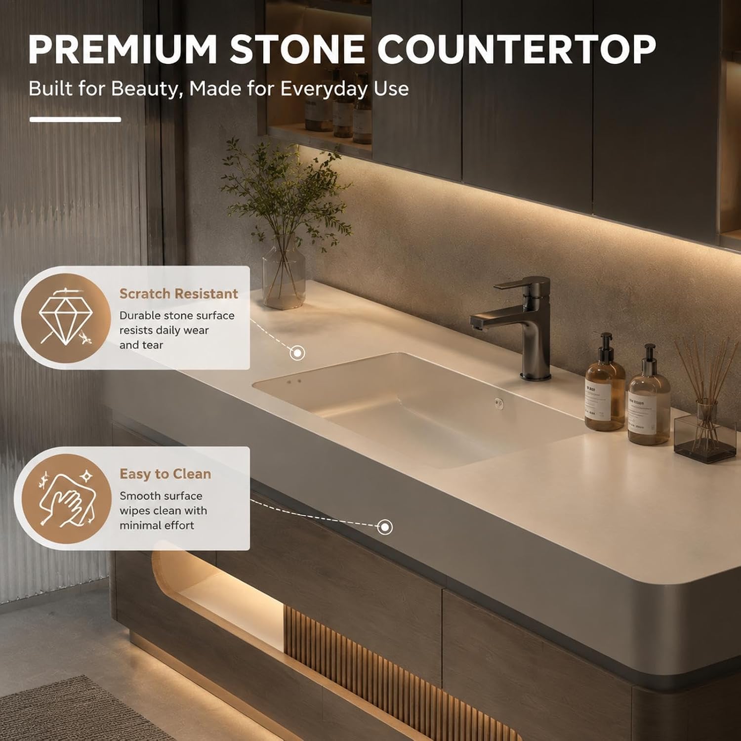 48 IN Freestanding Single Sink Bathroom Vanity with LED Mirror Cabinet image 5