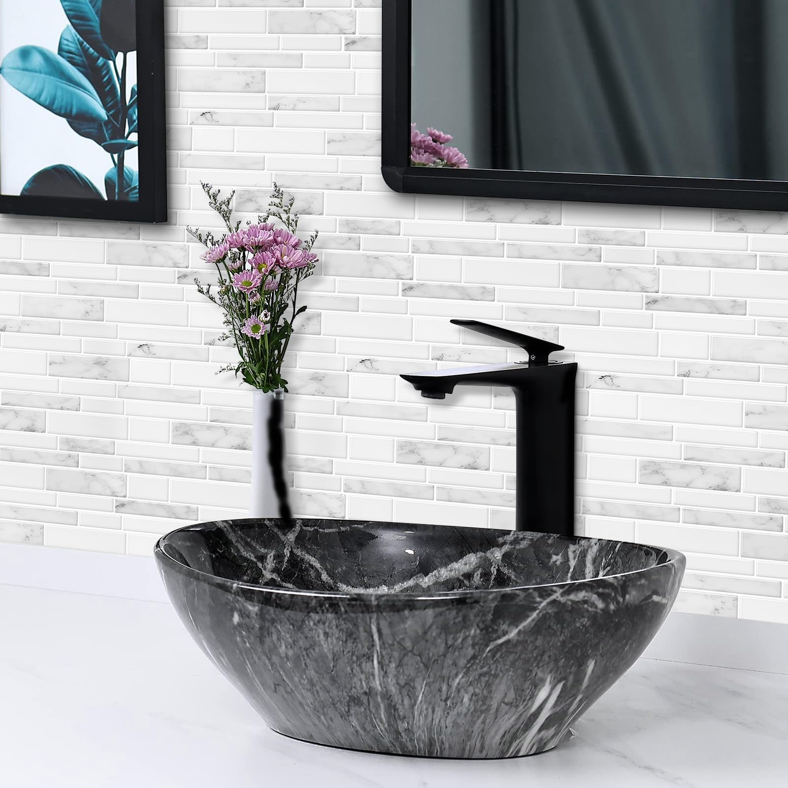 10-Foglie Marmo Piastrelle Adesive 3D Mattonelle Adesive per Muro Cucina Bagno (30.5 x 30.5cm)