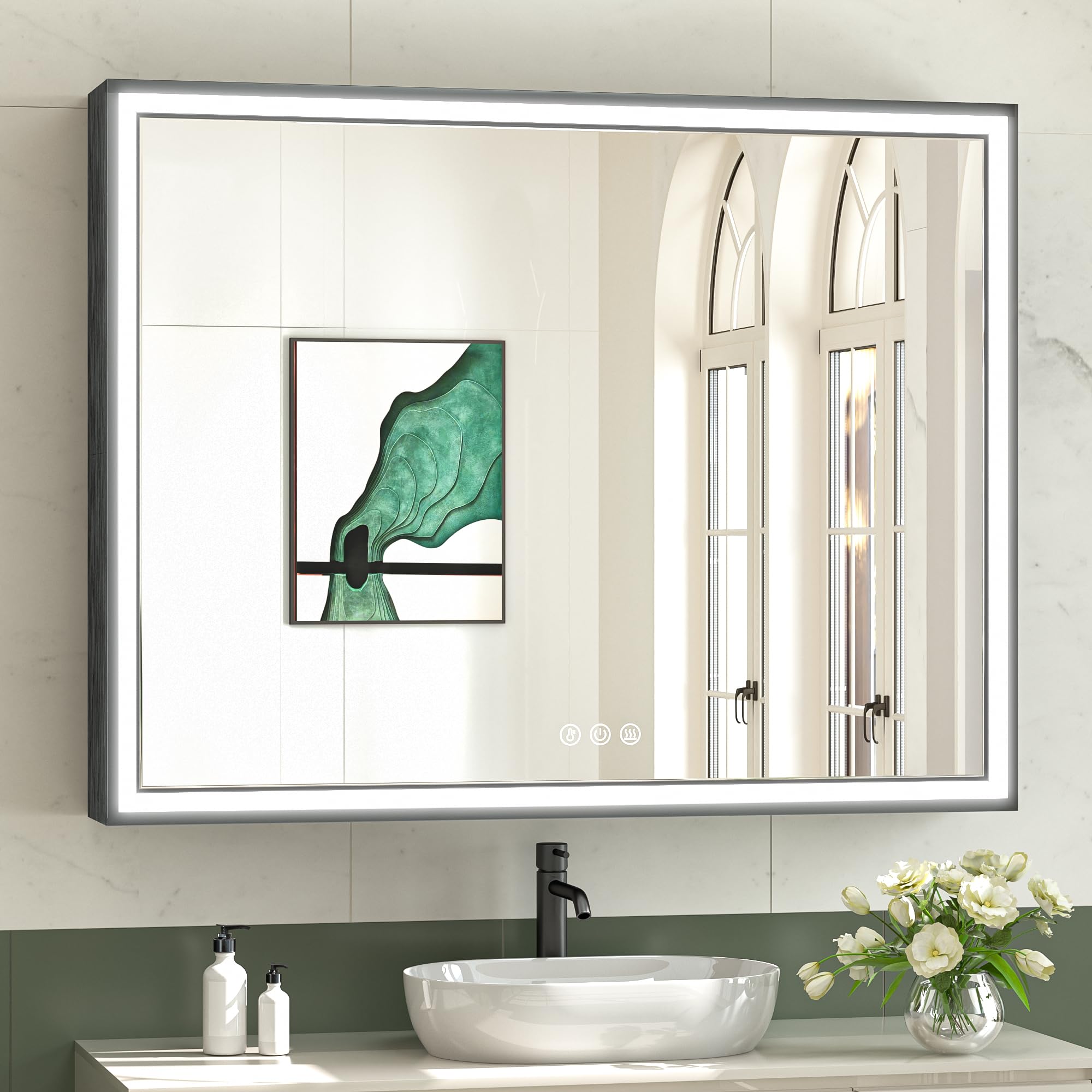 TokeShimi 48 x 36 Inch Black Large Bathroom Mirror LED Vanity Mirror ...