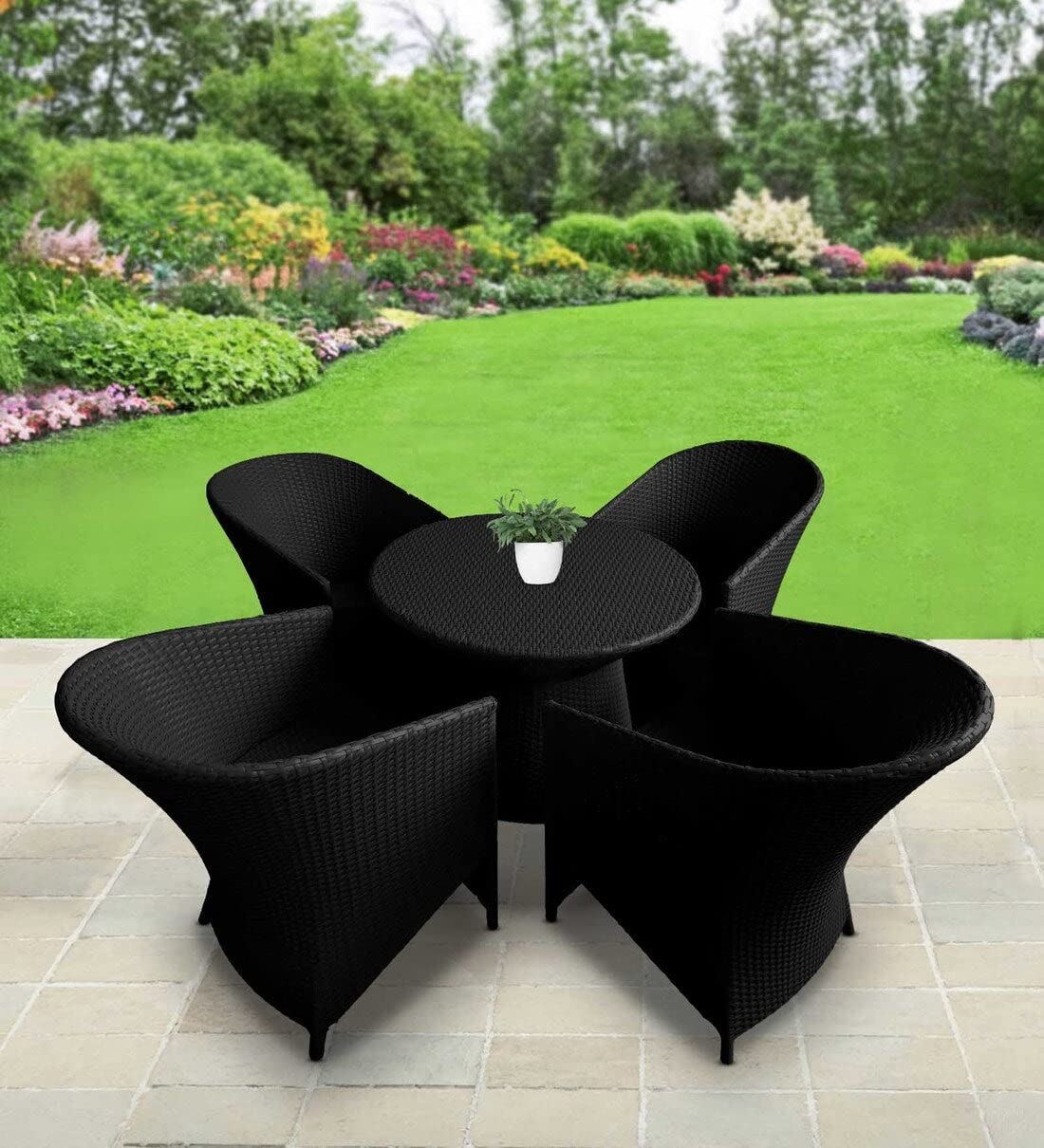 ZEROLINE D-15 5-Piece Outdoor Wicker Furniture Set (4 Chairs & 1 Table) | UV-Resistant PE Rattan | Powder-Coated Steel Frame | Patio, Garden, Balcony & Indoor | Black-image-30