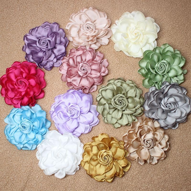 Image of Extra Large Satin Fabric Flower Brooch for Women Elegant Rose Camellia Floral Brooch Pin Handmade Big Satin Fabric Flower Statement Brooch Pin Vintage Clothing Hat Bag Accessories Christmas Wedding Bridal Birthday Jewelry