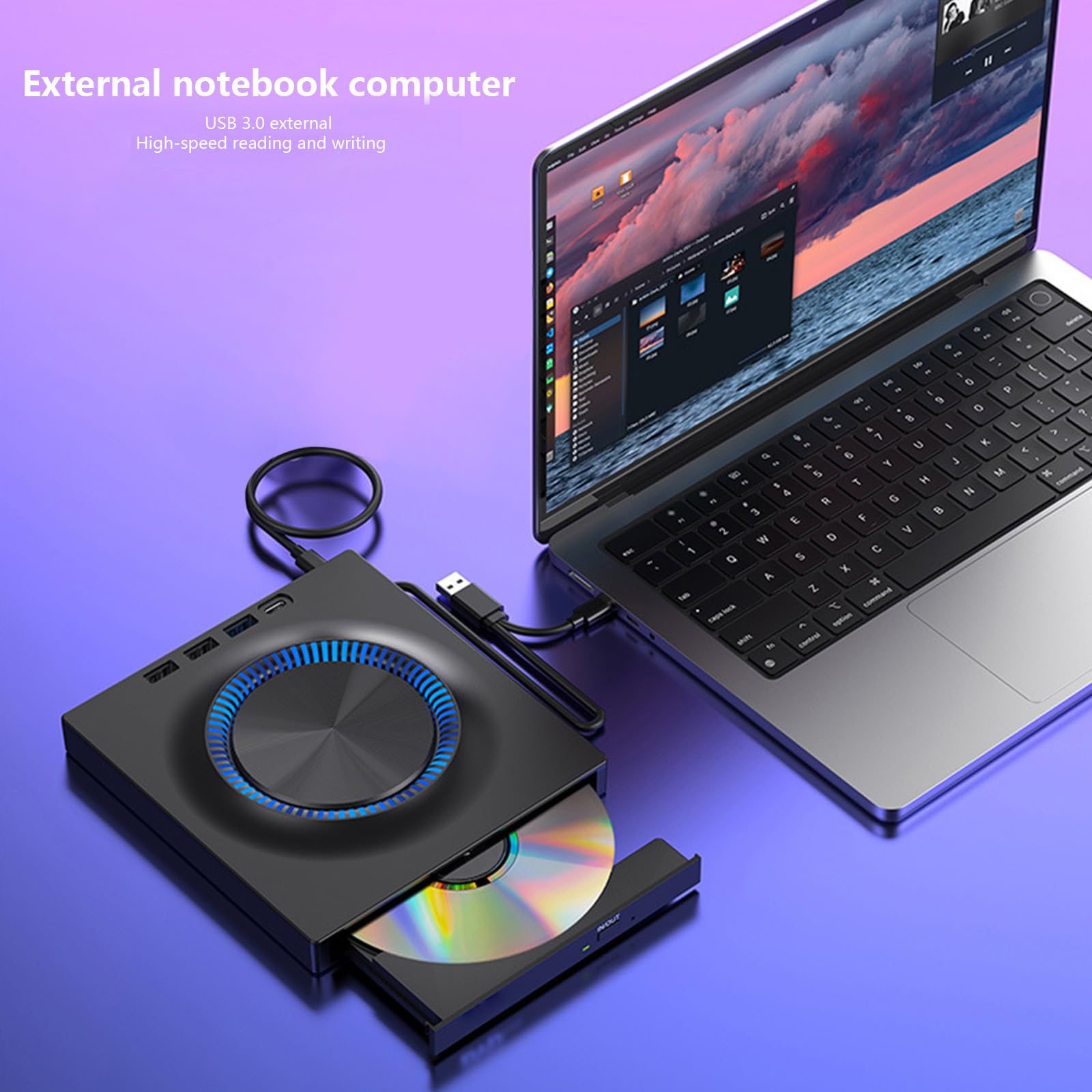Dispositivo esterno silenzioso con cuscinetto antiscivolo, USB 3.0 ad alta velocità per masterizzatore USB esterno