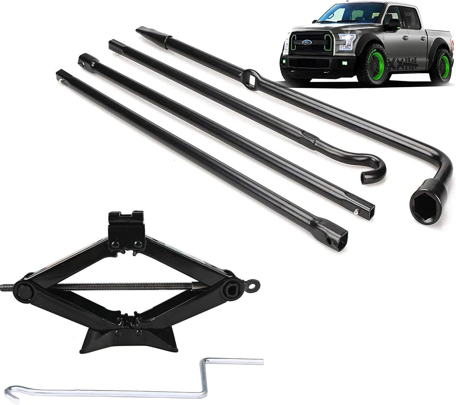 Truck Spare Tire Tool Kit Iron Replacement for Dodge Ram 1500 Super Duty (2002-2015) & Scissor Car Jack 2 Ton/105-385mm Capacity