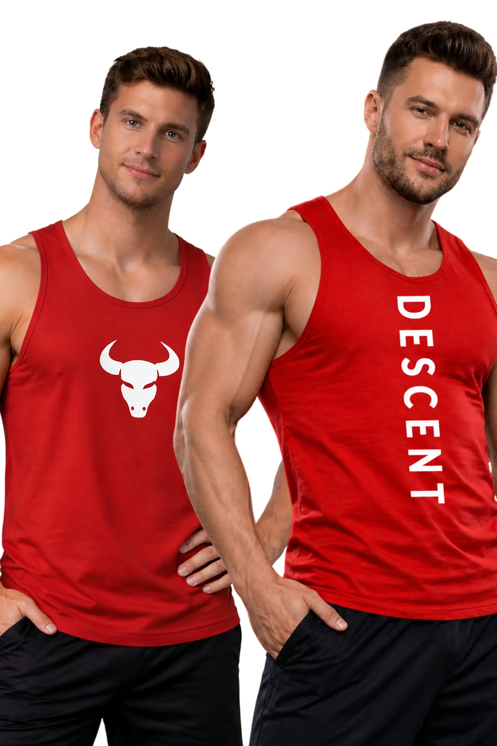 Polyester Letter Printed Vest for Men - Pack of 2 - Red | Round Neck | Sleeveless | Regular Fit | Summer & Gym Wear Tank Top for Men-image-33