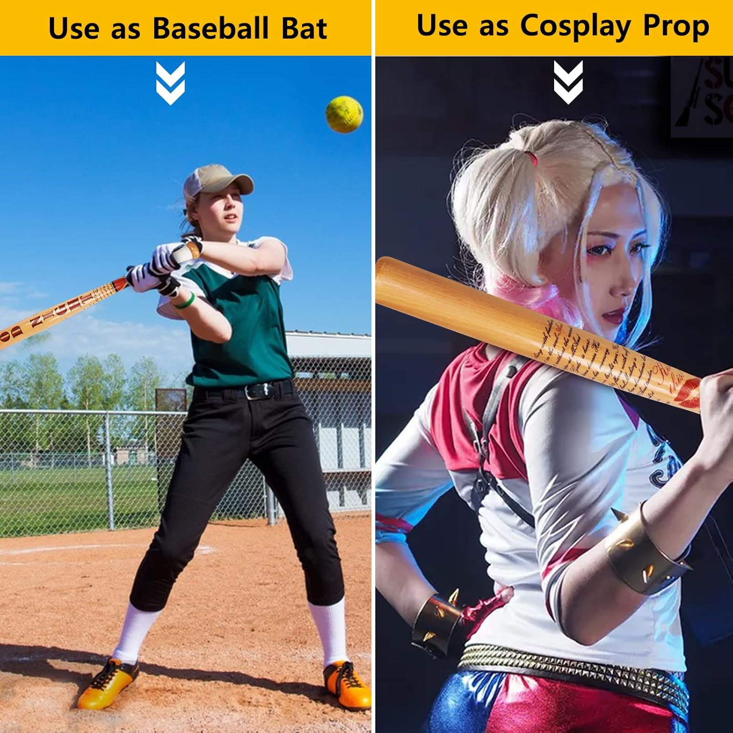 28 Inch Baseball Bats Wooden Baseball Bat Cosplay Halloween Parties Costume Prop for Women Birthday Easter Gift