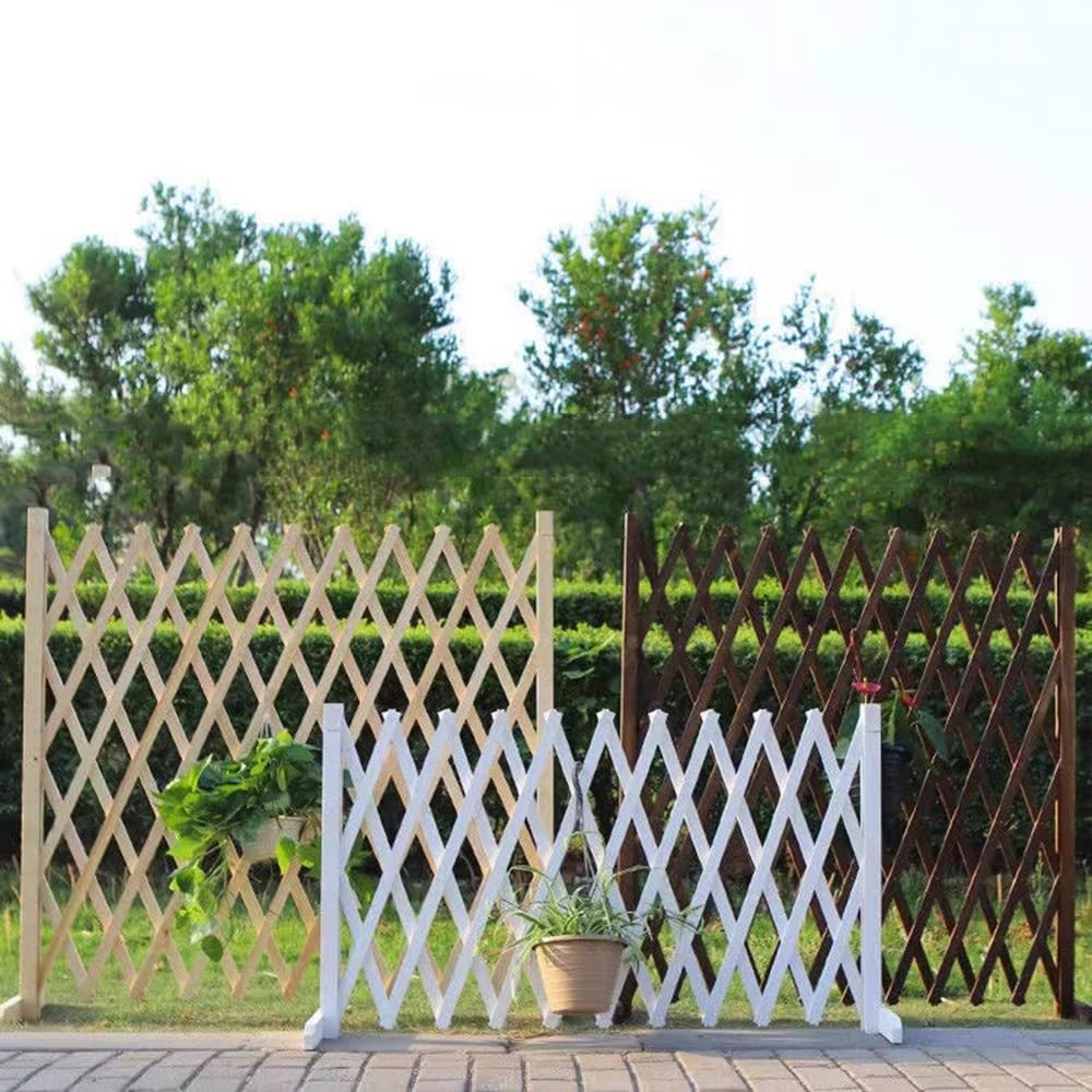 Recinzione da giardino in legno, staccionata espandibile, autoportante, divisorio decorativo per esterni, con base, per cortile (marrone, 32 ~ 210 x 100 x 30 cm)