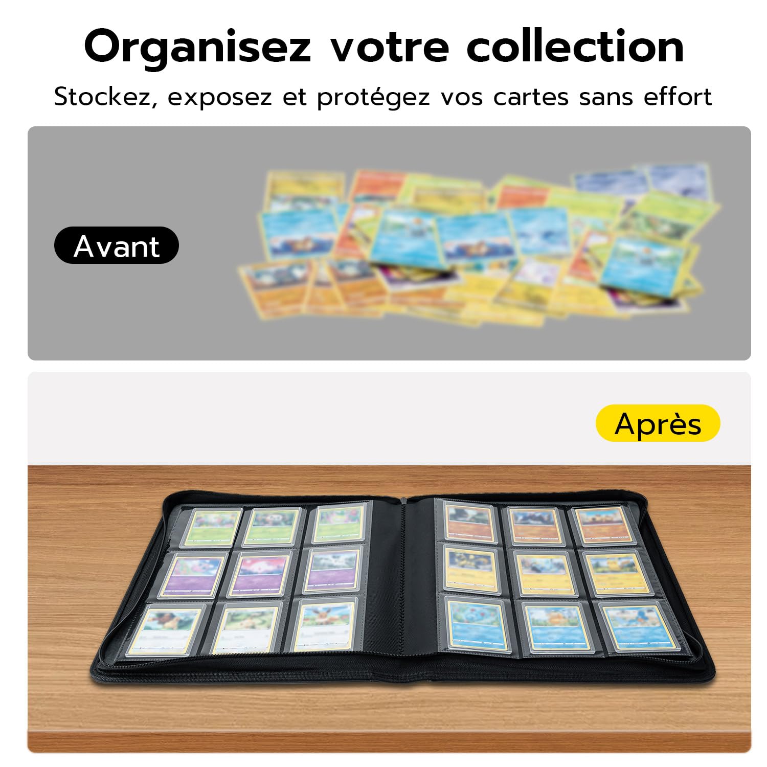 Toploader Album pour cartes à collectionner 216, 9 compartiments, 10 pcs 35PT, Classeur pour TCG, cartes MTG, motif vague noire