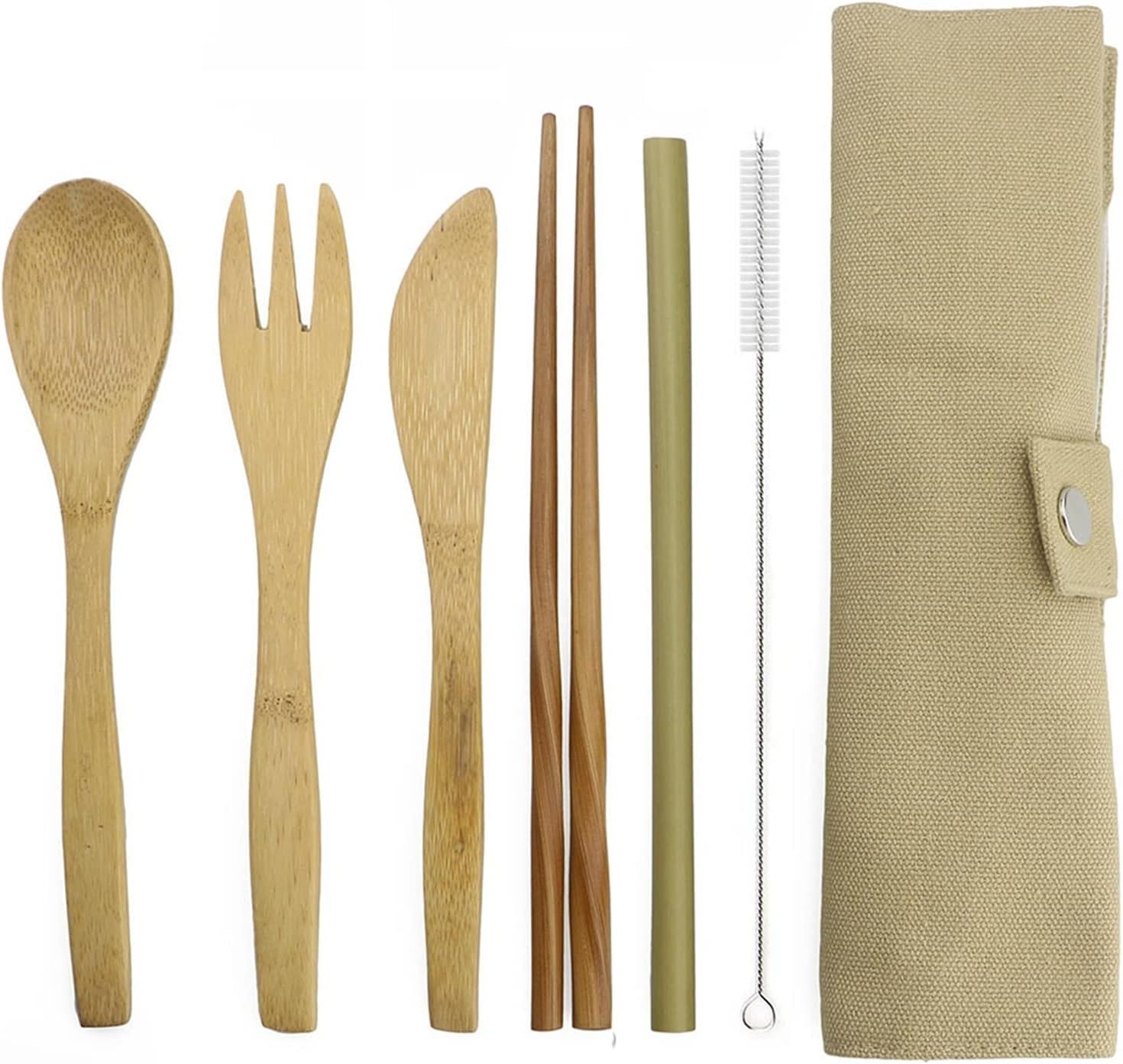 Party 7-Piece Wooden Cutlery Set with Knife Fork Spoon Bamboo Straw Cloth Bag for Hotel Bar Home Party Outstanding