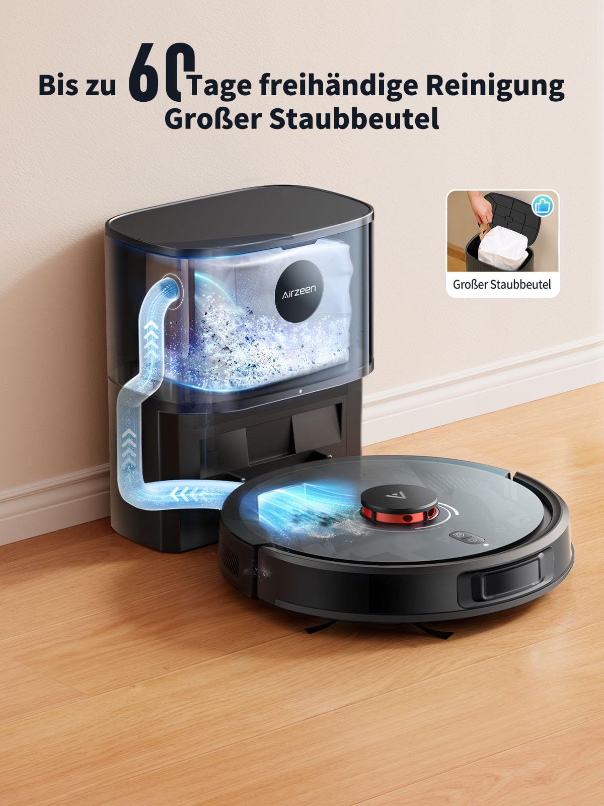 Airzeen 8000Pa Saugroboter mit Wischfunktion, Staubsauger Roboter mit Absaugstation, Saugkraft Saug und Wischroboter, LiDAR Navigation mit Mapping, APP, Alexa, für Teppich, Tierhaare, Q10 Pro