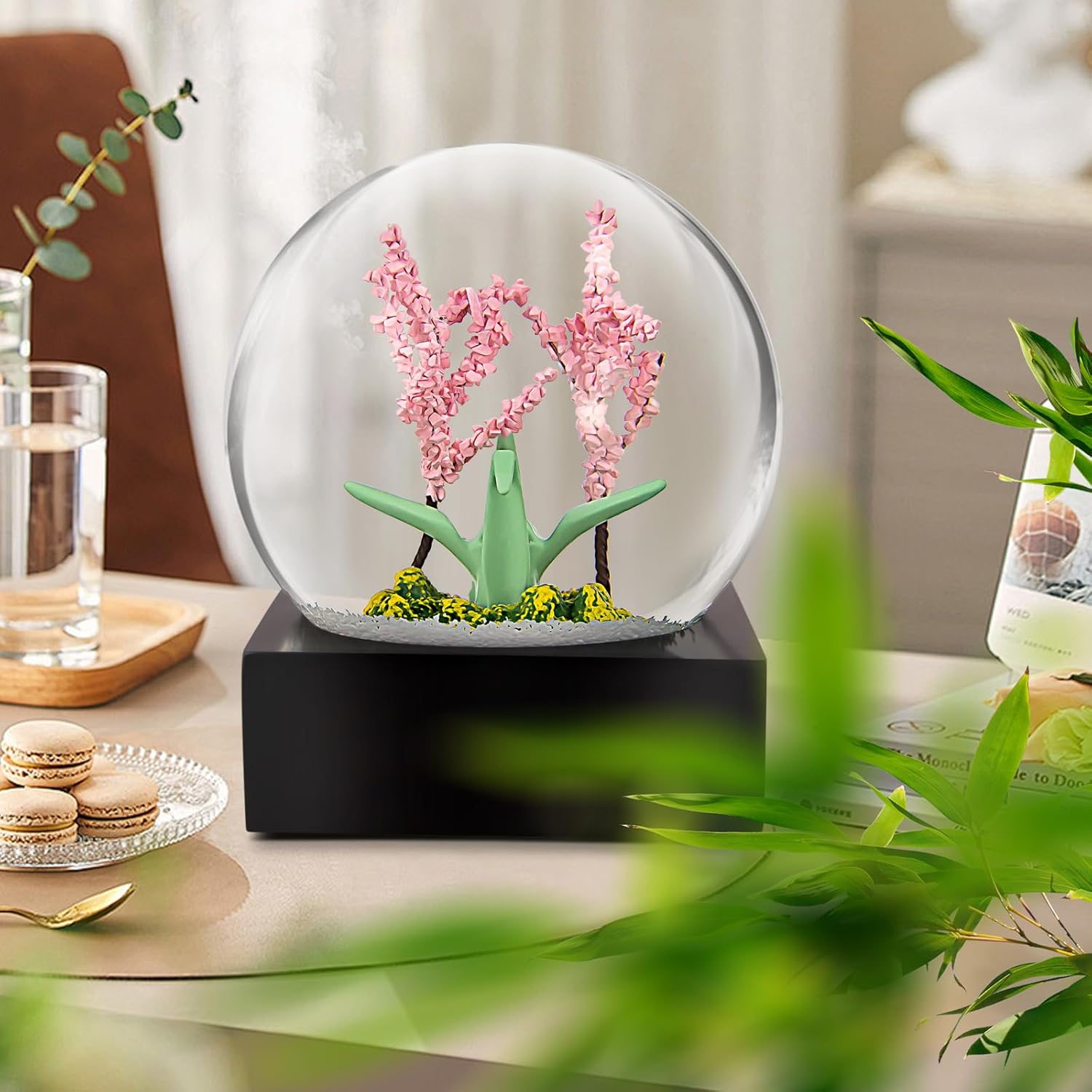 Cherry Blossom Snow Globe for Girls, Thousand Paper Crane Snow Globe Water Globe Home Decor Cherry Snow Globes for Women Kids Christmas Birthday Romantic Gifts,100MM Christmas Snowglobe