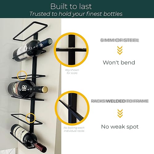 Miniatura 2 de TheRackCo. Wall Series - Estante de metal para botellas de vino con marco central, color negro (6 botellas)