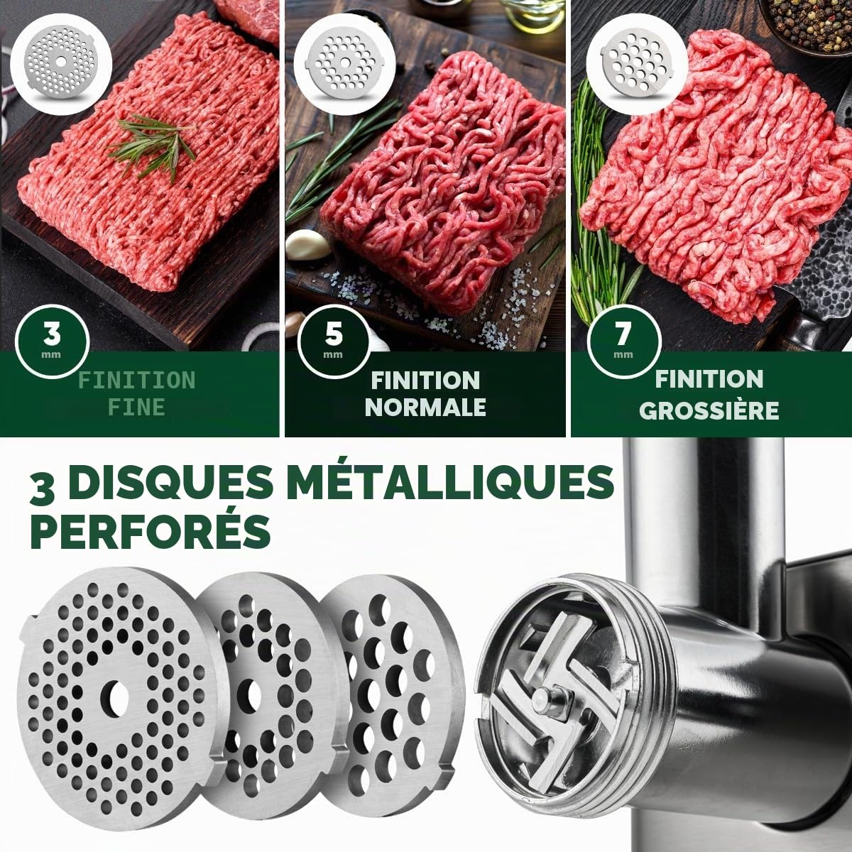 Profi Cook PC-FW 1272 Hachoir à viande électrique 1200 W avec embout pour biscuits/pâtisseries pulvérisées | 3 disques perforés en métal | marche avant et arrière | avec remplissage à saucisses | cou
