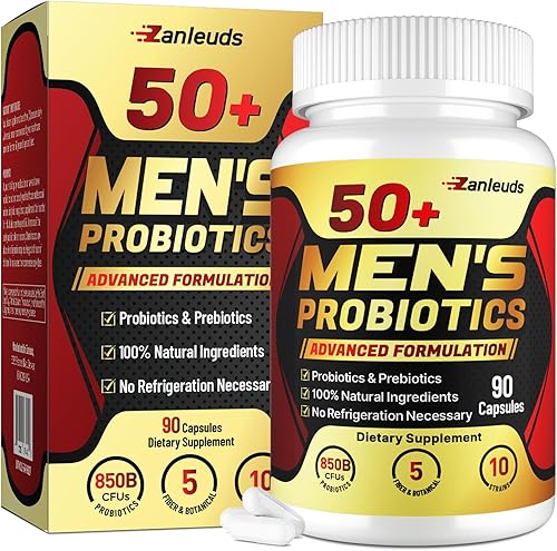 Probióticos para hombres, potente probiótico para hombres 50+, salud intestinal y digestiva completa, con 850 mil millones de UFC, 1900 mg de fibra