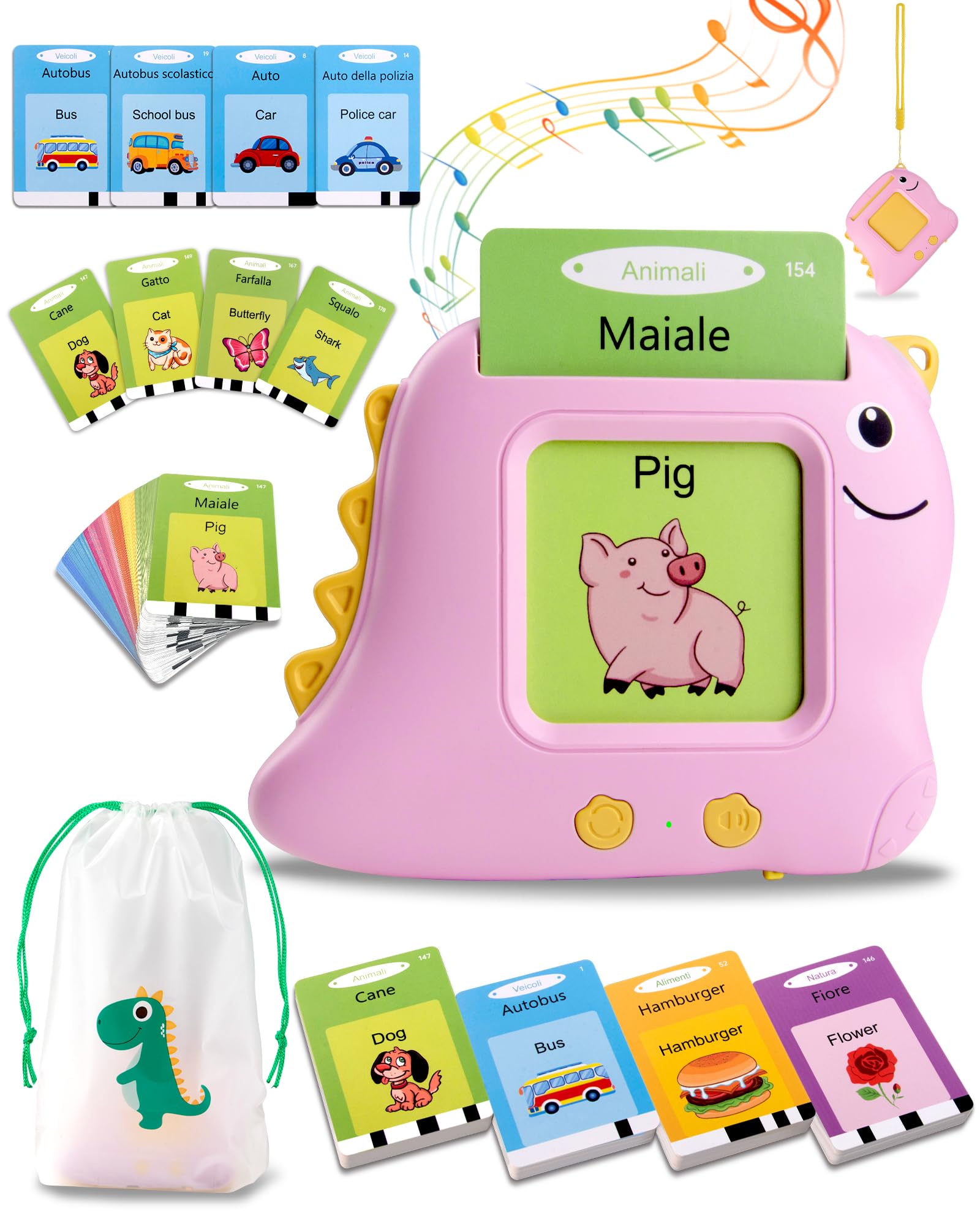 224 Parole flashcards bambini italiano e inglese, amico vocabolo gioco italiano,giochi montessori 2 anni, educativi prescolari Lingua Imparare a parlare-Rosa