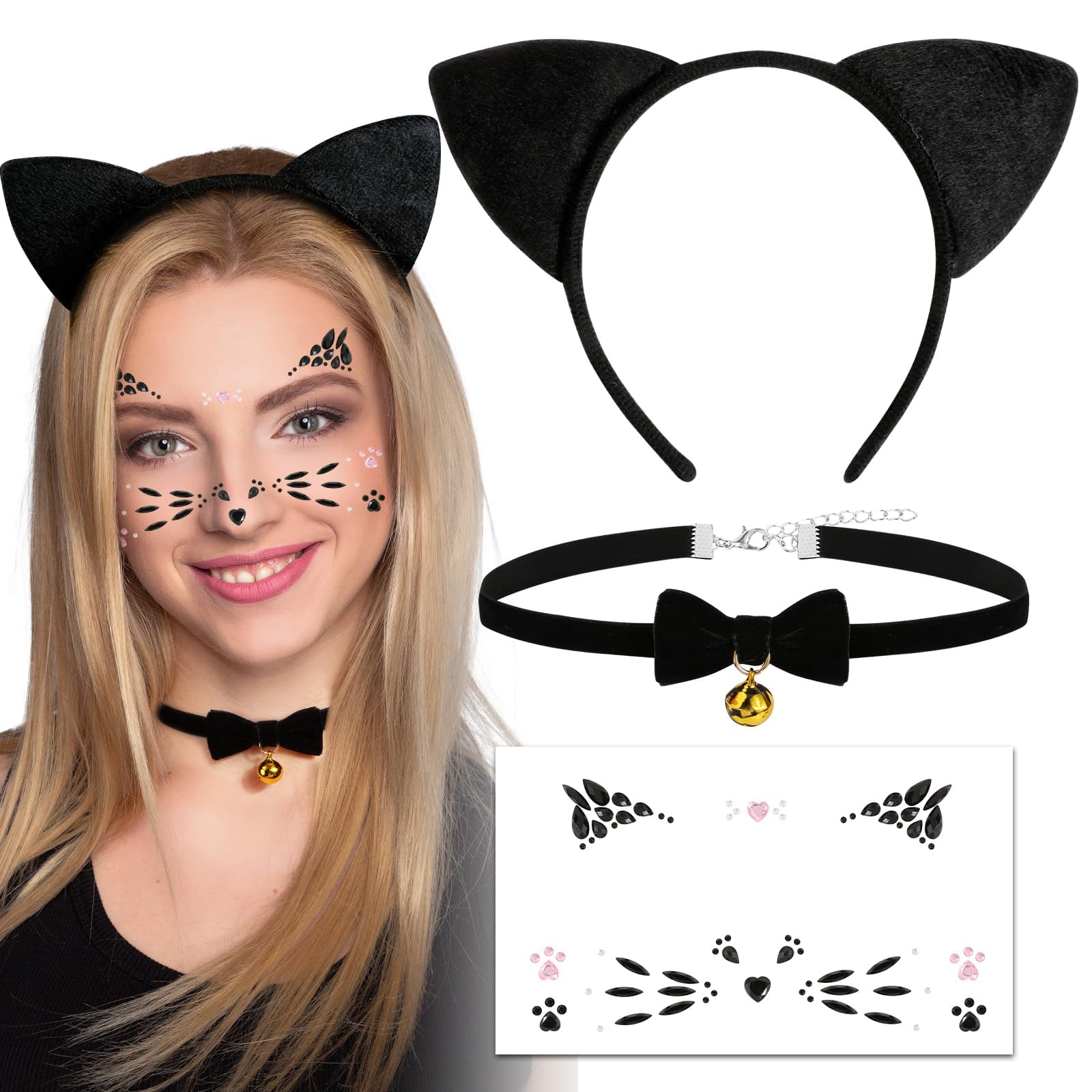 Niedliches Katzen-Stirnband Mit Fliege – Plüsch, Elastisch, Für Halloween, Partys Oder Gesichtspflege (Leopardenmuster)