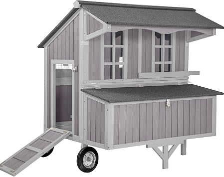 GUTINNEEN Chicken Coop with Super Large Wheels Durable Hen House with Metal Iron Bracket for 2-4 Chickens