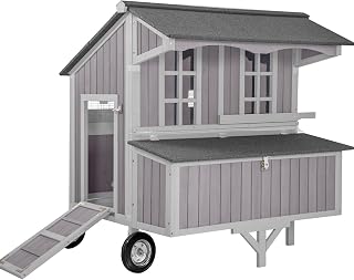 Chicken Coop with Super Large Wheels Durable Hen House with Metal Iron Bracket for 2-4 Chickens