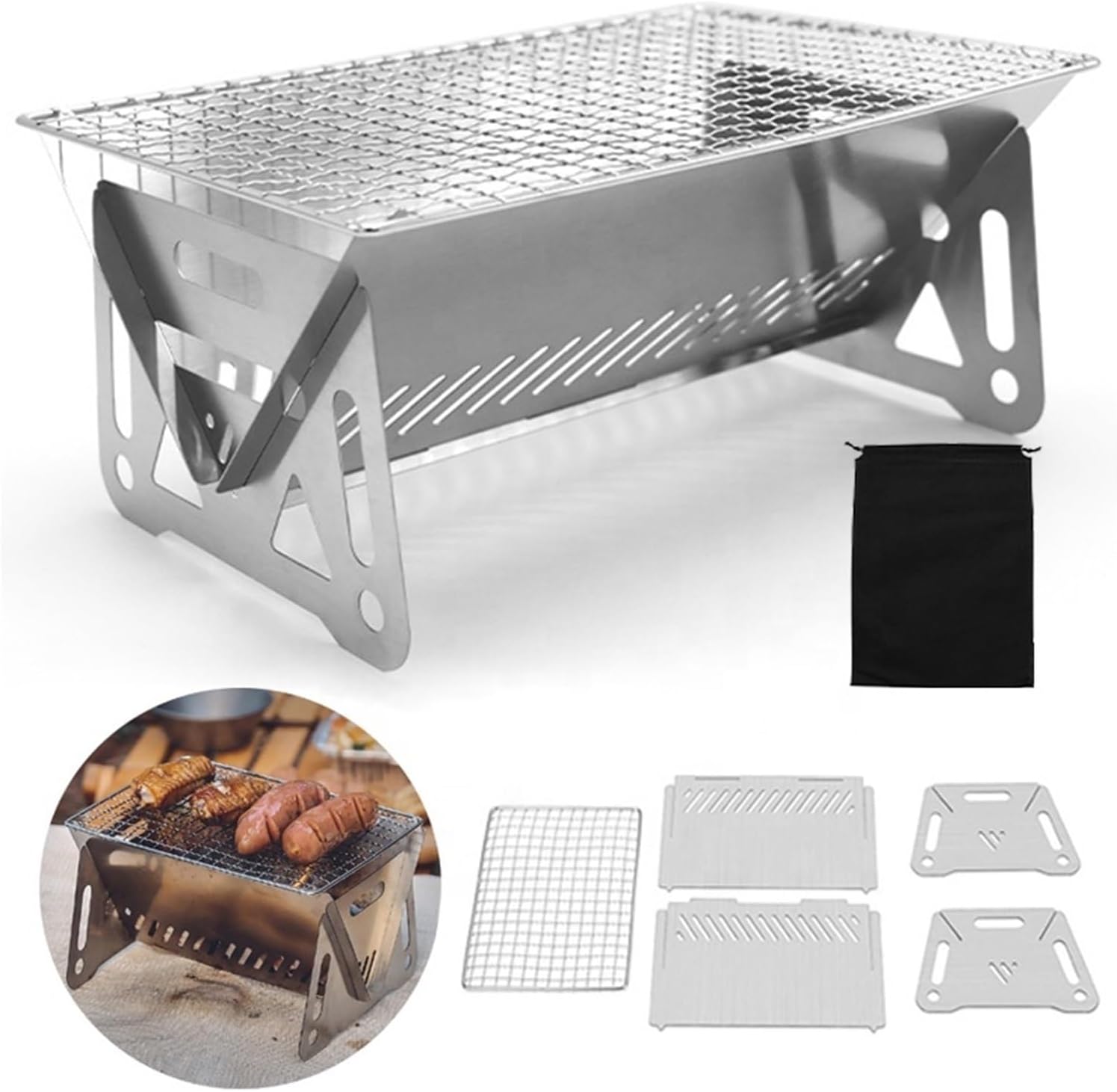 Genérico 304 Stainless Steel Camping Grill - Foldable Portable BBQ for Outdoor Adventures