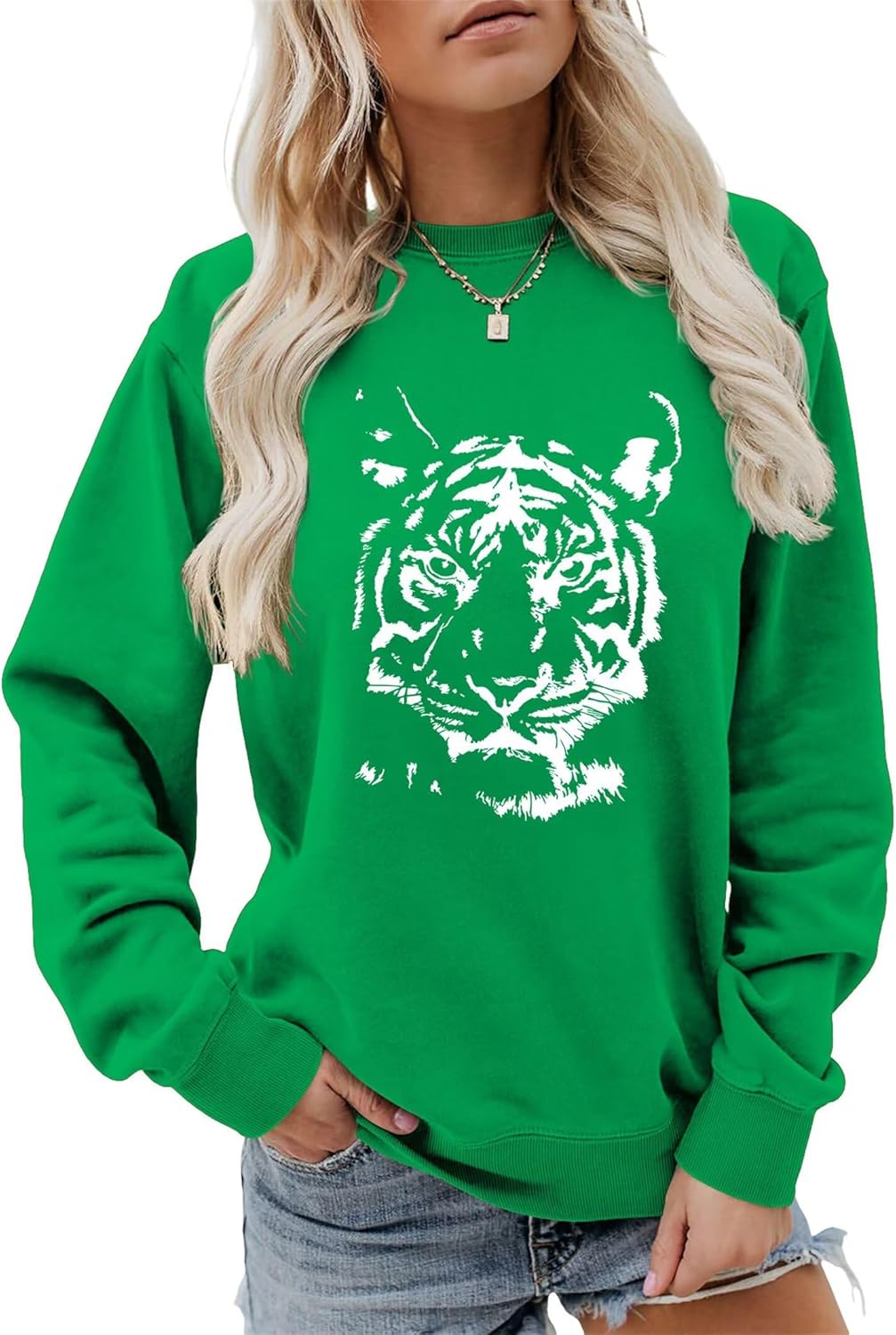 Tiger Sweatshirt Women Vintage Tiger Print Shirt Funny Bengals Fall Casual Long Sleeve Crewneck Pullover Tops
