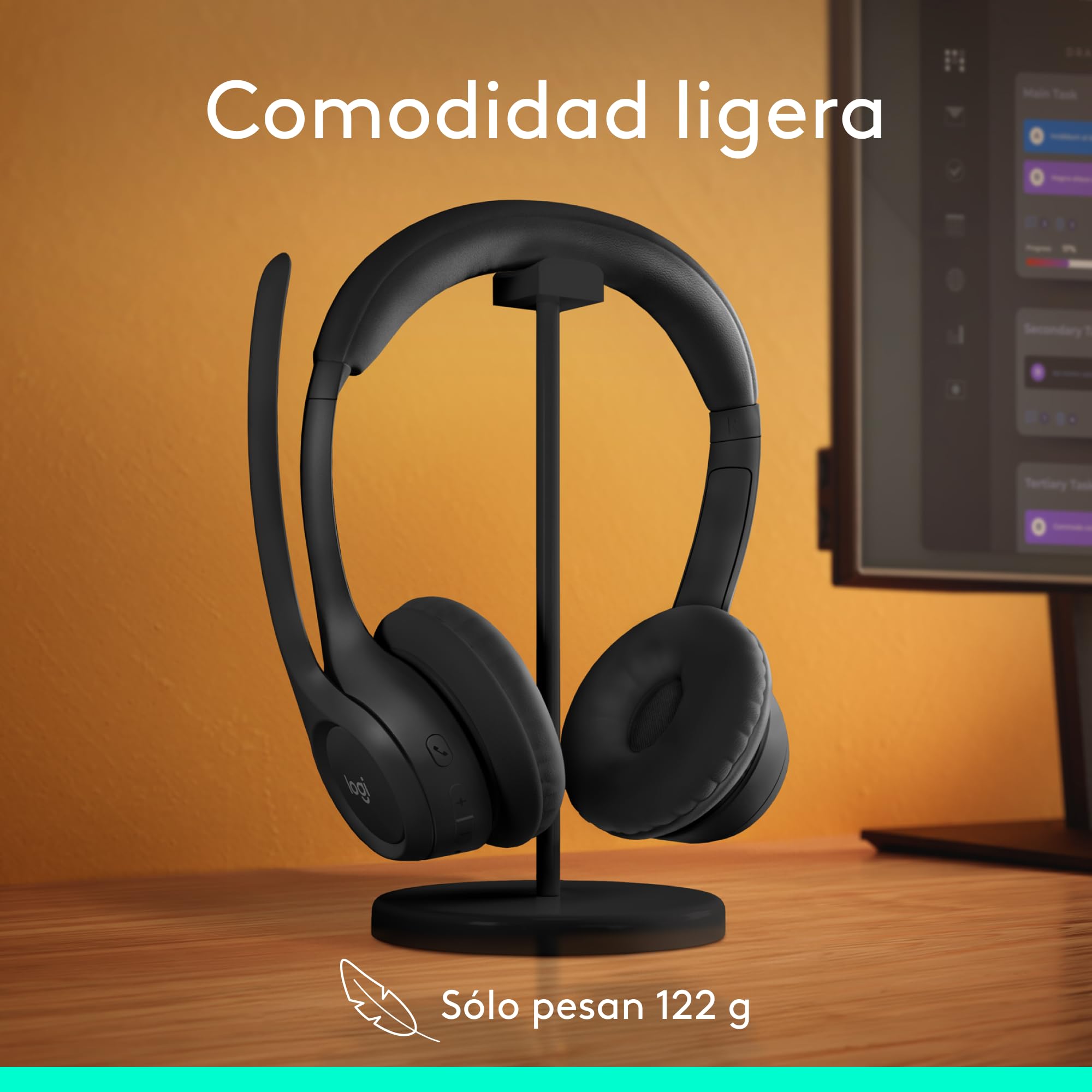 Logitech Zone 300, Auriculares con micrófono Bluetooth inalámbricos con cancelación de Ruido, compatibles con Windows, Mac, Chrome, Linux, iOS, iPadOS, Android - Negro