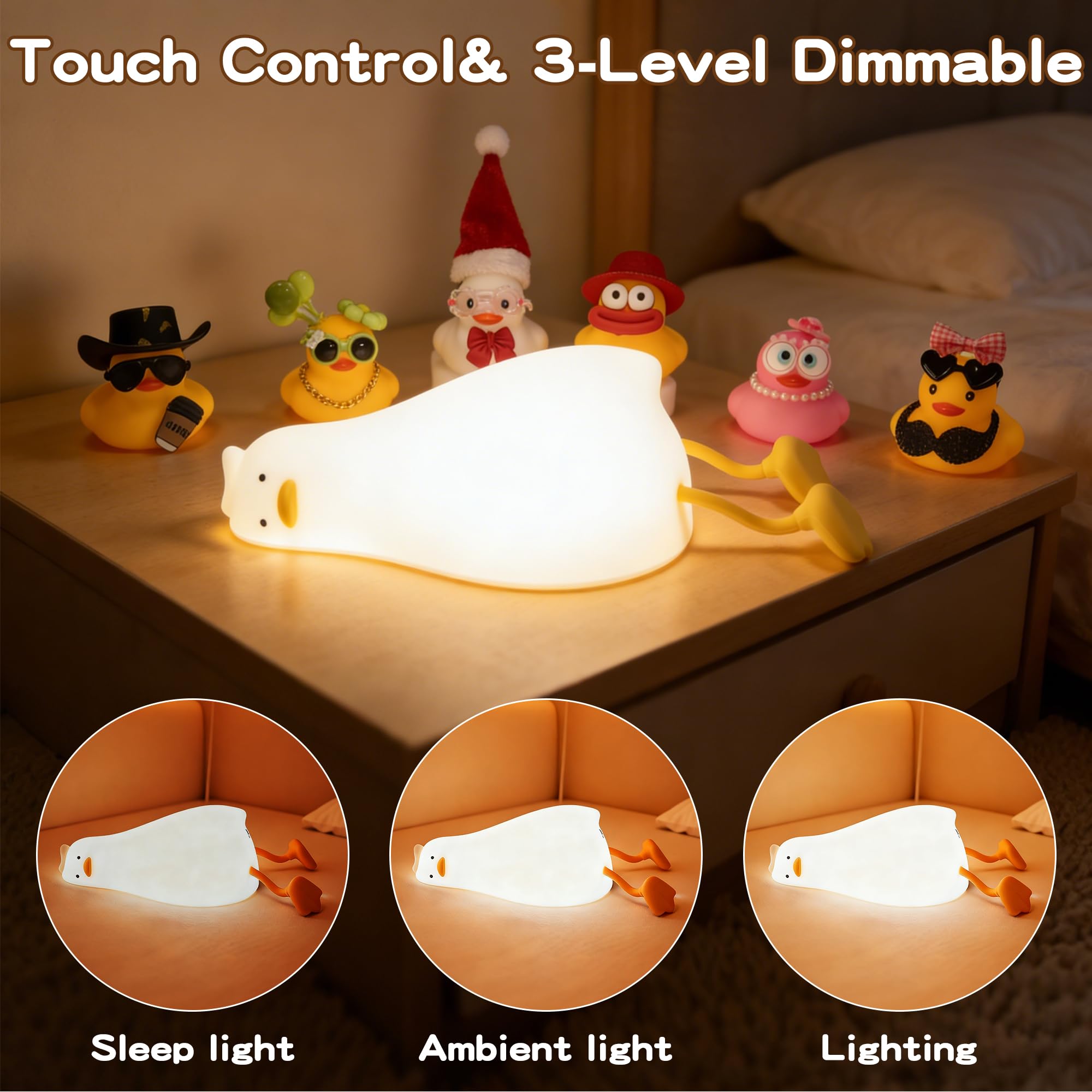 FAMIDUO Luce Notturna Bambini Papera con Cambio Colore, Controllo APP/Tocco, con Regali in Scatola Cieca, Divertente Lampada Silicone di Paperella Sdraiata, Luce Notturna Neonato, Bebe Regalo