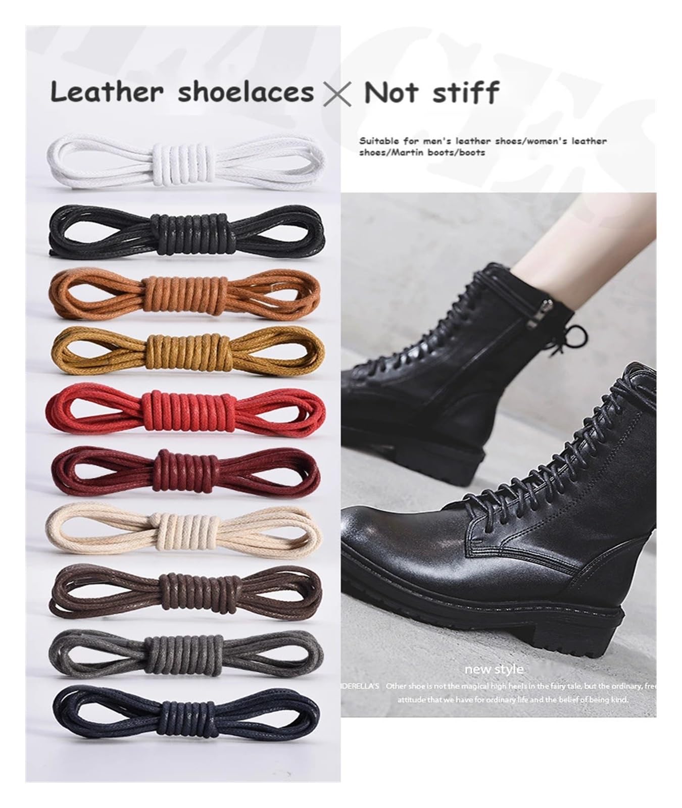 Cordones de zapatos planos, 1 par de cordones encerados de algodón, botas redondas, cordones for hombres, cordones redondos Oxford(Black,120cm)