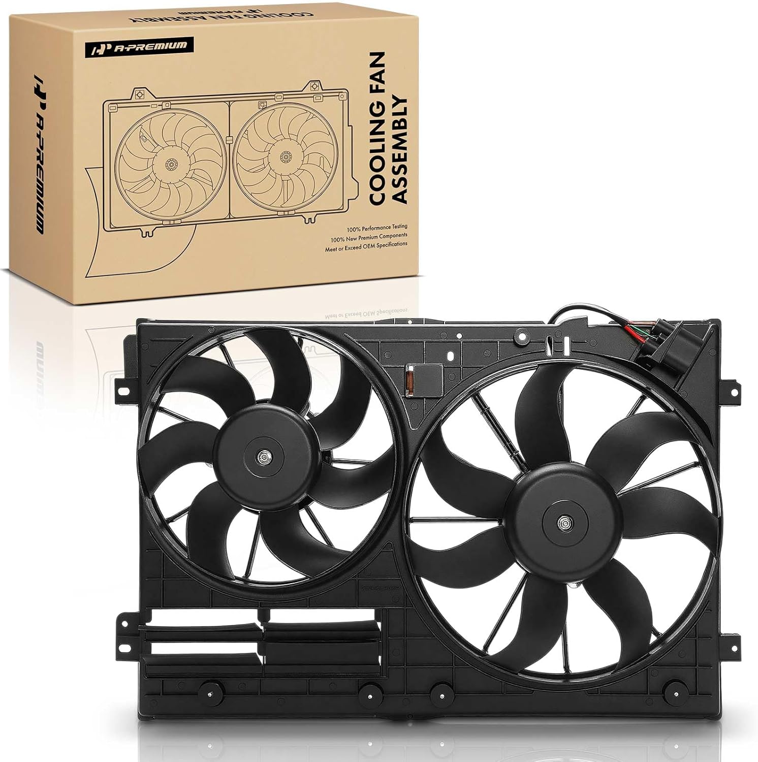 A-Premium Engine Radiator Cooling Fan Assembly Compatible with Volkswagen & Audi Models - Jetta 2006-2009/2011-2018, Passat 2006-2010/2012-2018, Golf, Tiguan, Beetle, CC, Eos, GTI, R32, A3 TT Quattro