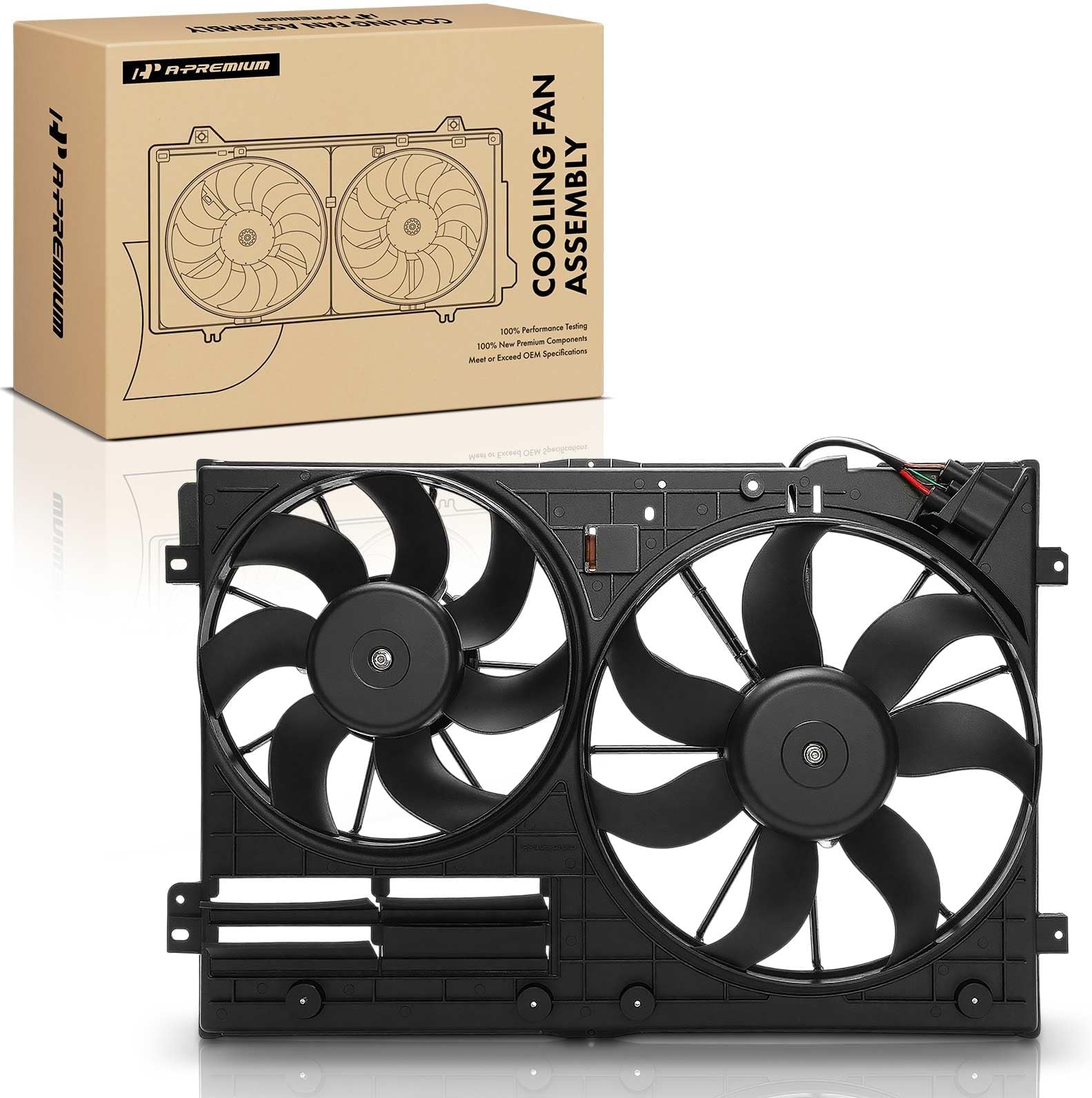A-Premium Engine Radiator Cooling Fan Assembly Compatible with Volkswagen & Audi Models - Jetta 2006-2009/2011-2018, Passat 2006-2010/2012-2018, Golf, Tiguan, Beetle, CC, Eos, GTI, R32, A3 TT Quattro