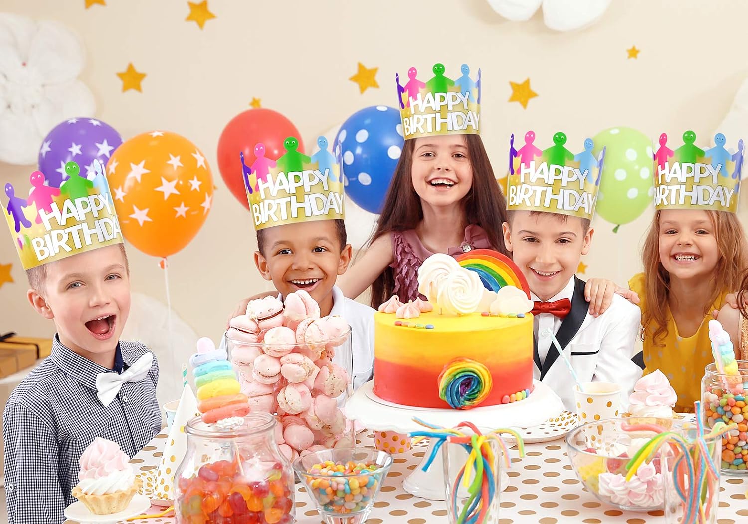 Hygloss Birthday Crowns Class Pack of 144 - Colorful Adjustable Design 5 Inch Tall 24 Inch Long Quality Cardstock - Ideal Student Birthday Crowns for Kids Classroom and Parties - Preschool Use