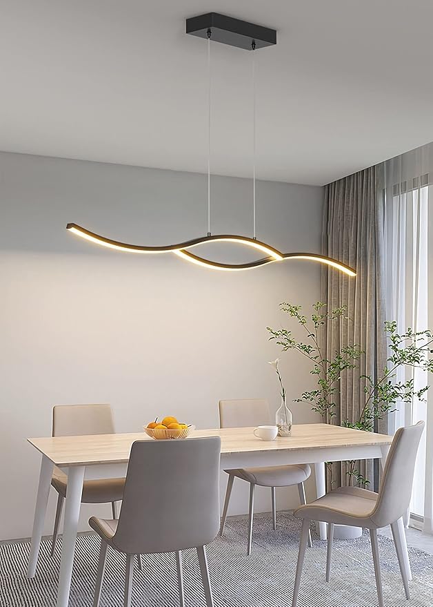 Bellastein Eettafel Lamp Moderne LED Hanglamp, Wave Design LED Hanglamp Dimbaar met Afstandsbediening Eettafel Eettafel Hanglamp (Zwart) photo 3