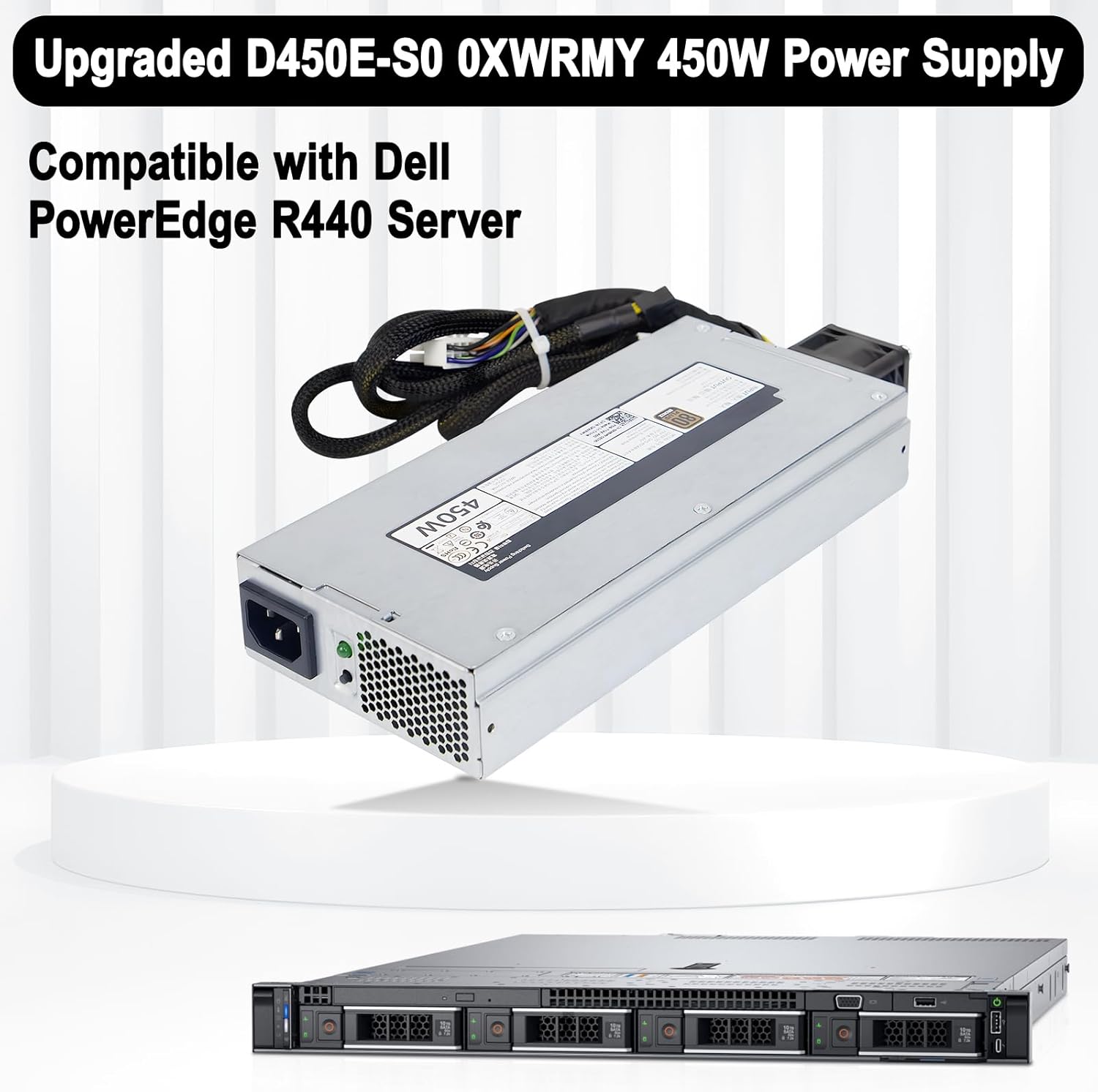 LXun Upgraded D450E-S0 0XWRMY 450W Power Supply DPS-450AB-6 A(01F) Compatible with Dell PowerEdge R440 Server Power Supply Replacement for DPS-450AB-6A XWRMY Connector: 18pin+2 * 10p+8pin