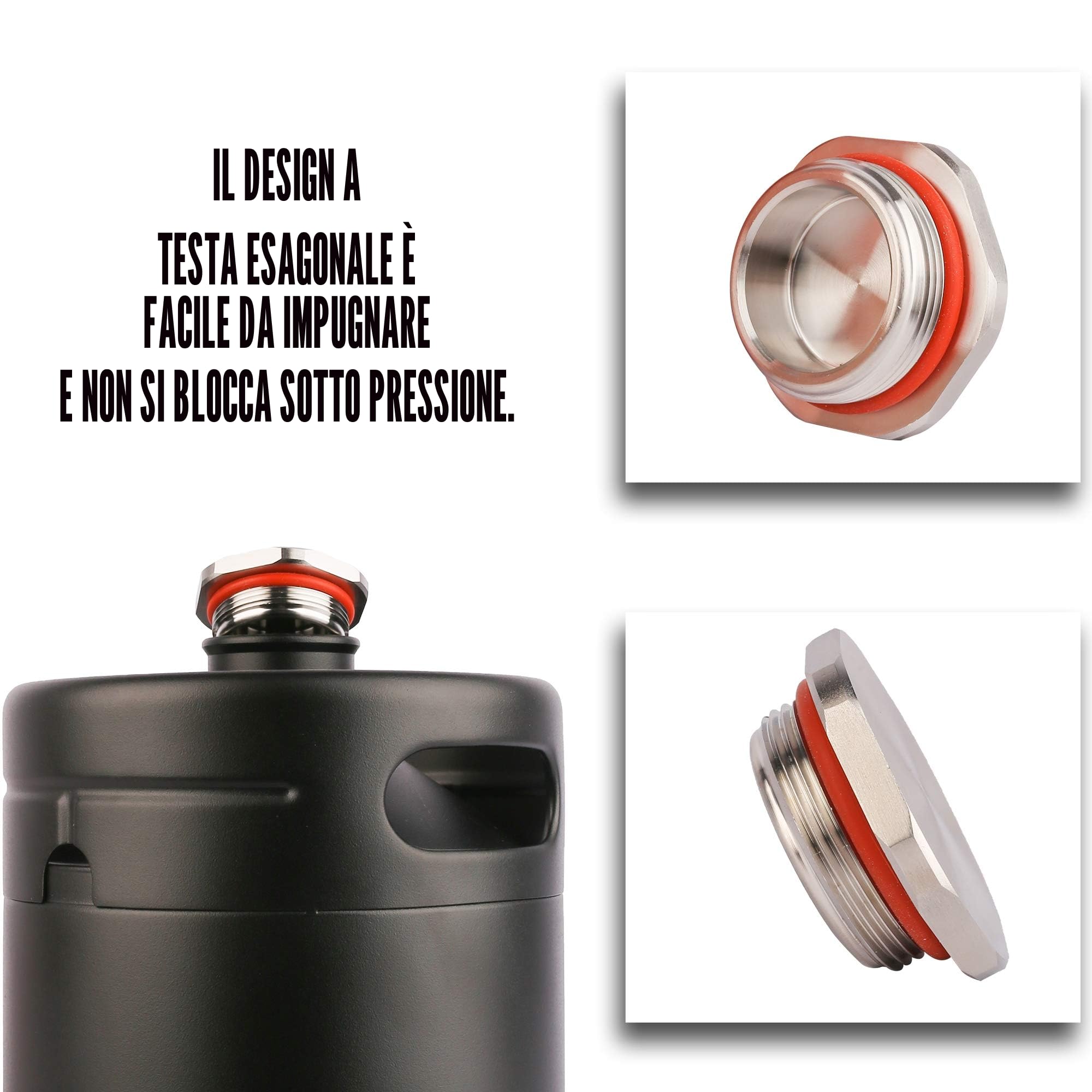 TMCRAFT - Mini Keg Growler da 2 Litri - Sistema di Kit di fusti per Uso Domestico pressurizzato in Acciaio Inossidabile per Mantenere la freschezza e la carbonatazione della Birra (Nero Opaco)
