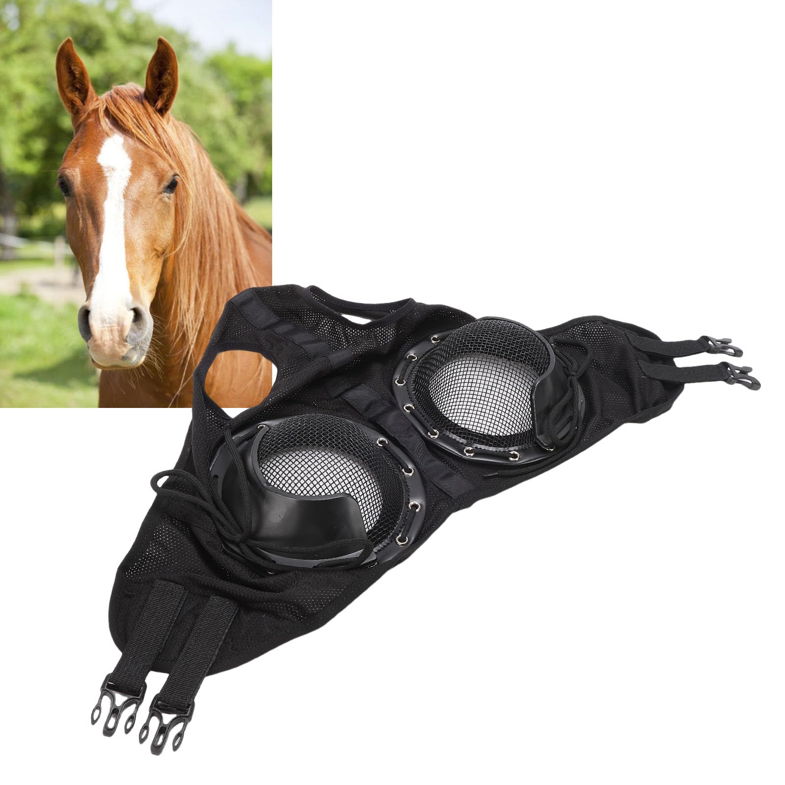 Luocute Gafas de Carreras de Caballos, Red Protectora a Prueba de Viento y, Cubierta para Ojos de Caballo con Media Cubierta Extraíble para Enfoque y Control de Moscas en Cl