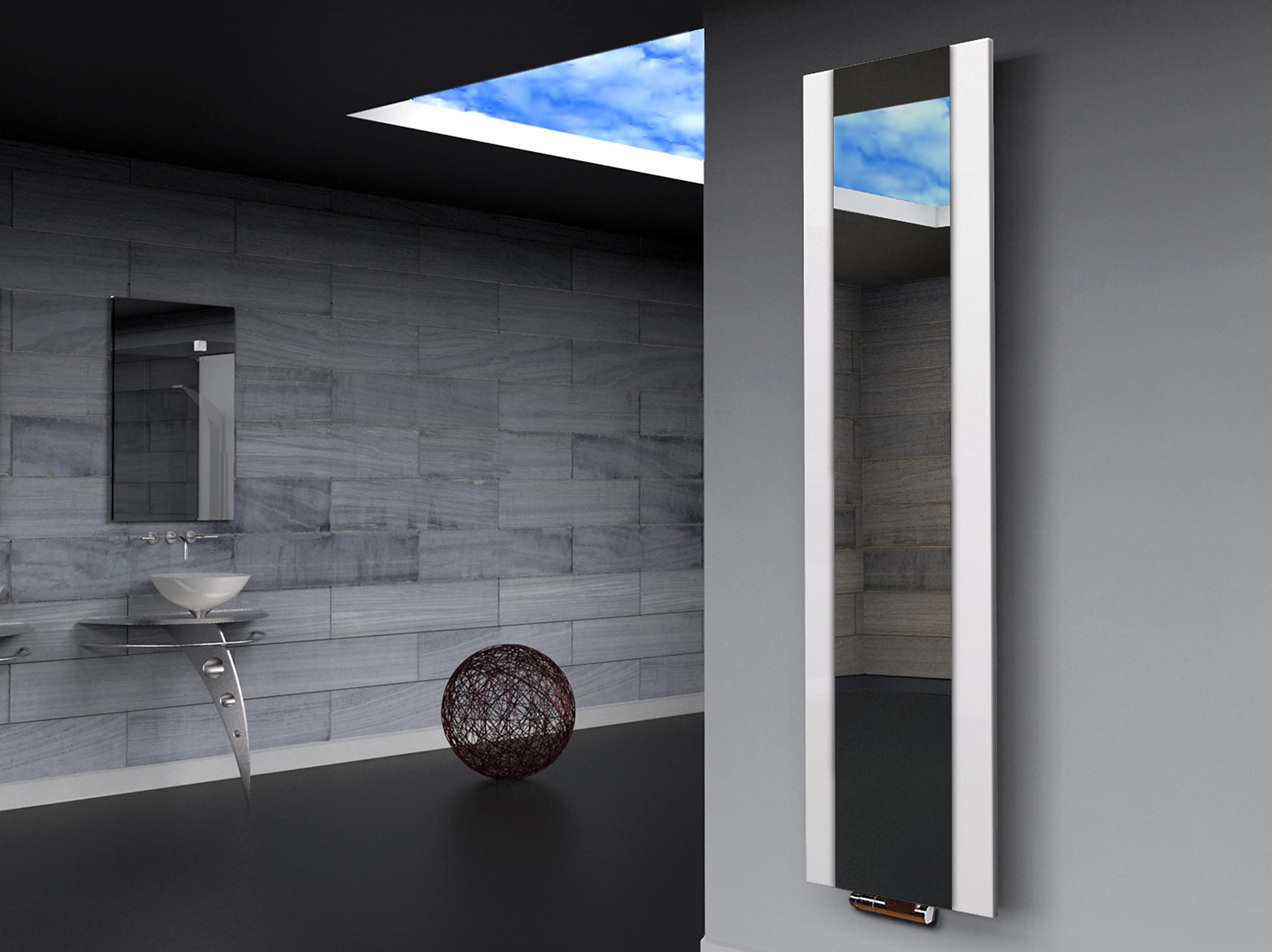 Badheizkörper Design Singapur 3, HxB: 180 x 47 cm, 1118 Watt, weiß/Spiegel (Marke Szagato) MADE IN GERMANY Szagato Handtuchheizung Handtuchwärmer Design Heizkörper mit Spiegel Spiegelheizkörper