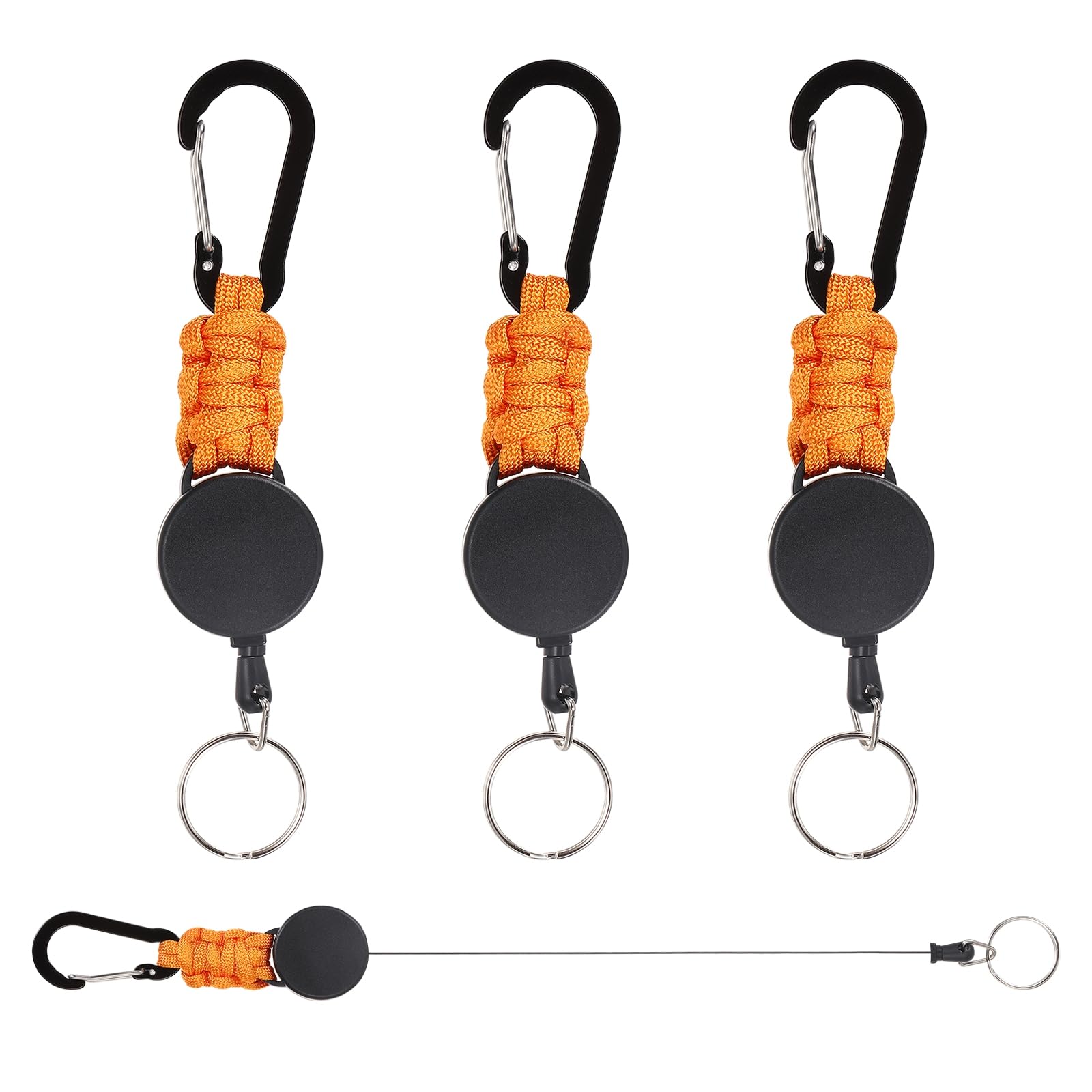 PATIKIL Retractable Keychain, 4 Pcs Heavy Duty Carabiners Badge Holder Reel ID Holder Clip Key Chain with 27" Steel Cord for Bags Keys Ring Cards Electronics, Orange