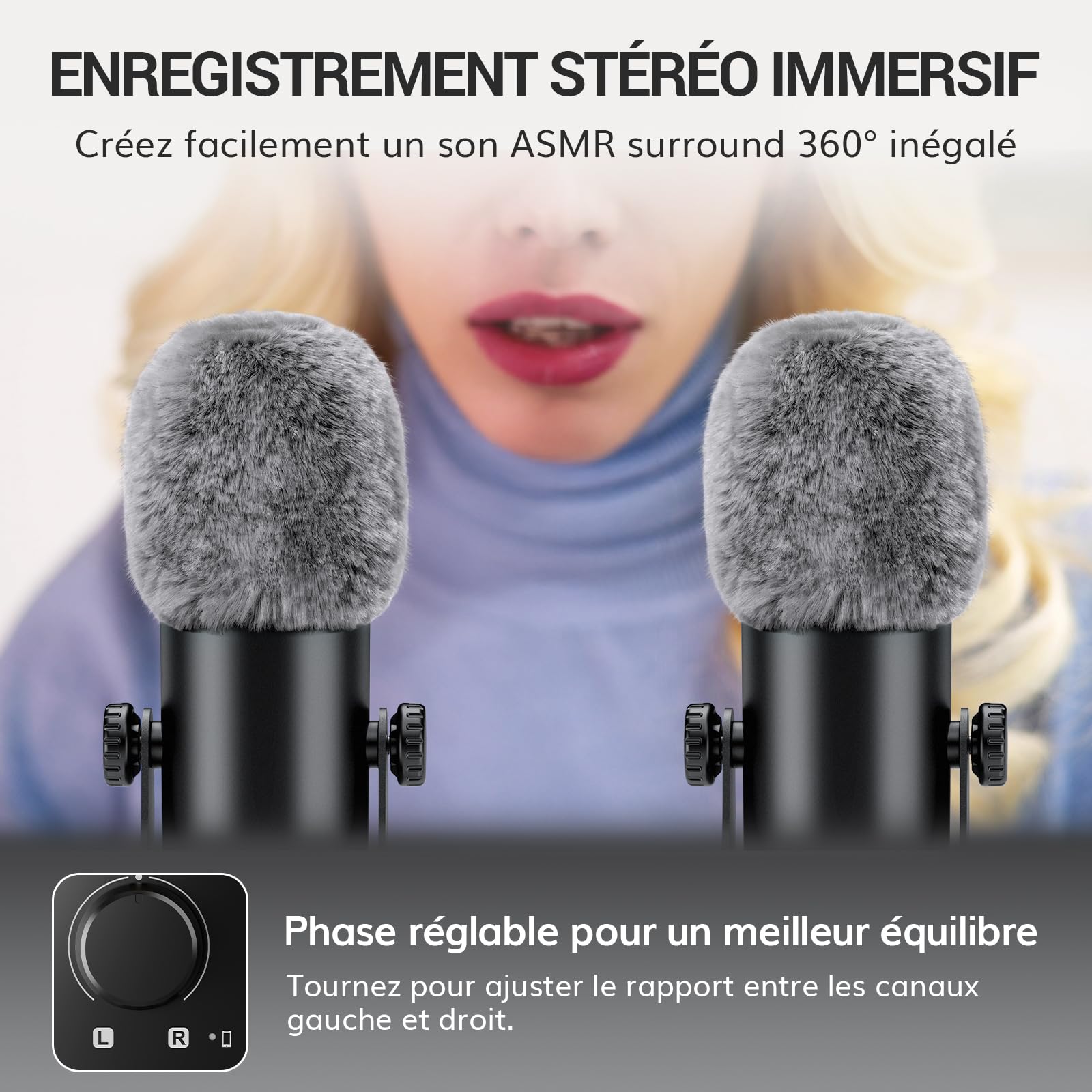 TONOR Ensemble D'équipements Micro ASMR, Microphone à Double Condensateur avec Interface Audio, Audio 3D Immersif, Son Clair, Contrôle du Volume, Kit pour ASMR, Podcast, Enregistrement, Noir