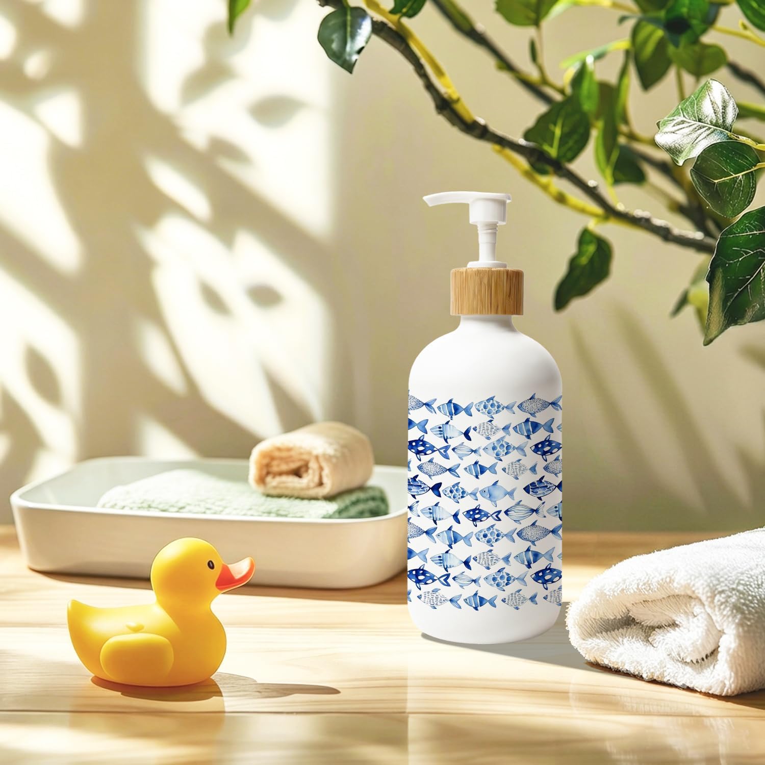 Blue Fish Ocean Glass Soap Dispenser with Pump image 2