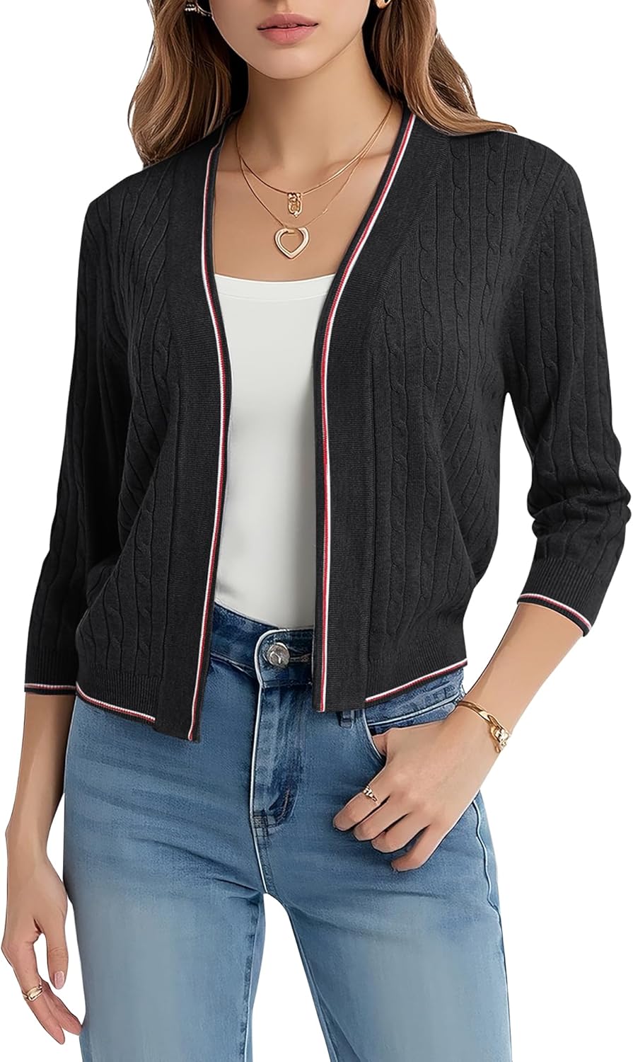 Urban CoCo Women's Cropped Cardigan Sweaters 3/4 Sleeve Lightweight Knit Sweater Shrug - Image 4