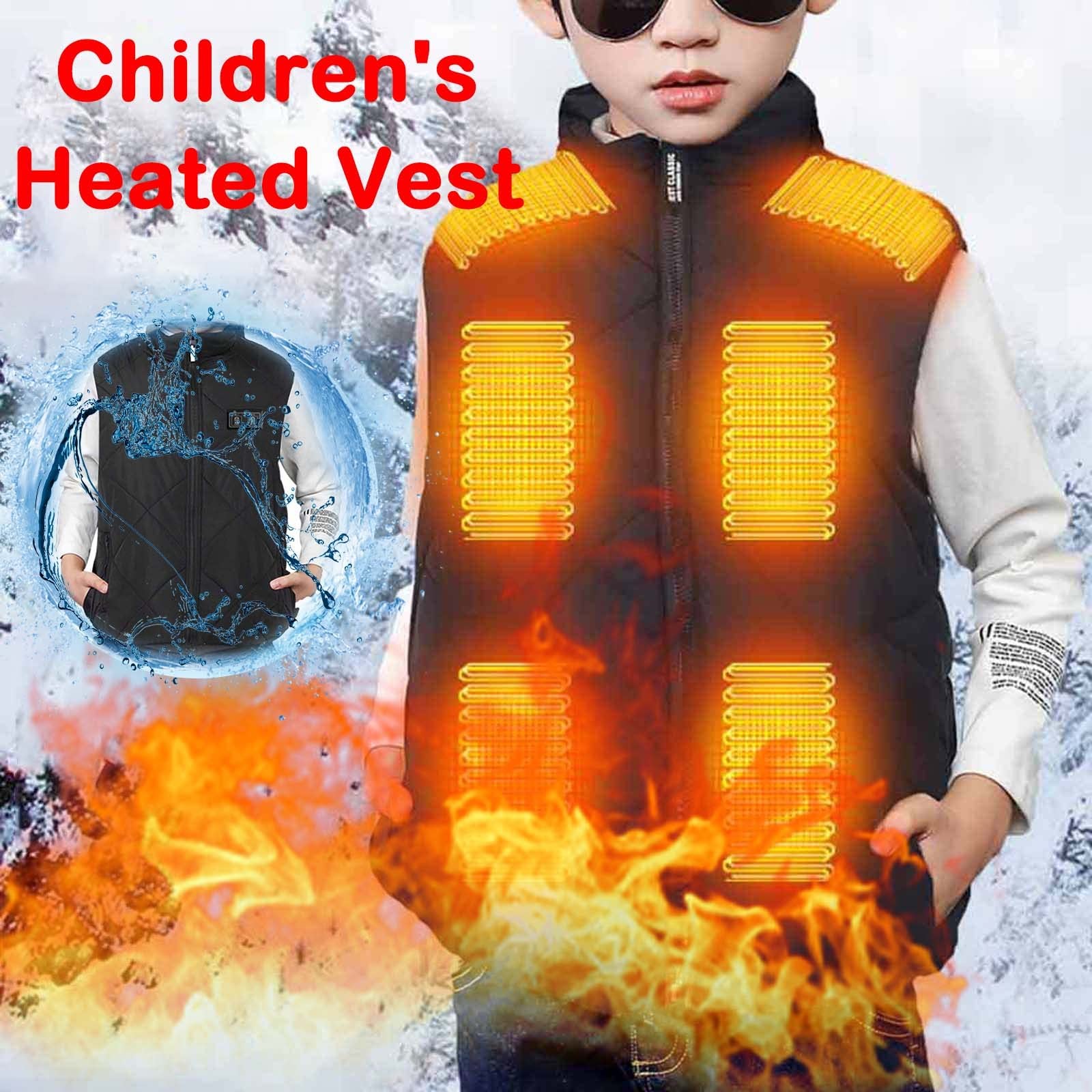 Gilet Chauffant Electrique Enfants USB Sans Manche Garçons Filles Manteau Doudoune Chauffant avec 3 Zones de Chauffage pour Camping Coupe-Vent Imperméable Ski