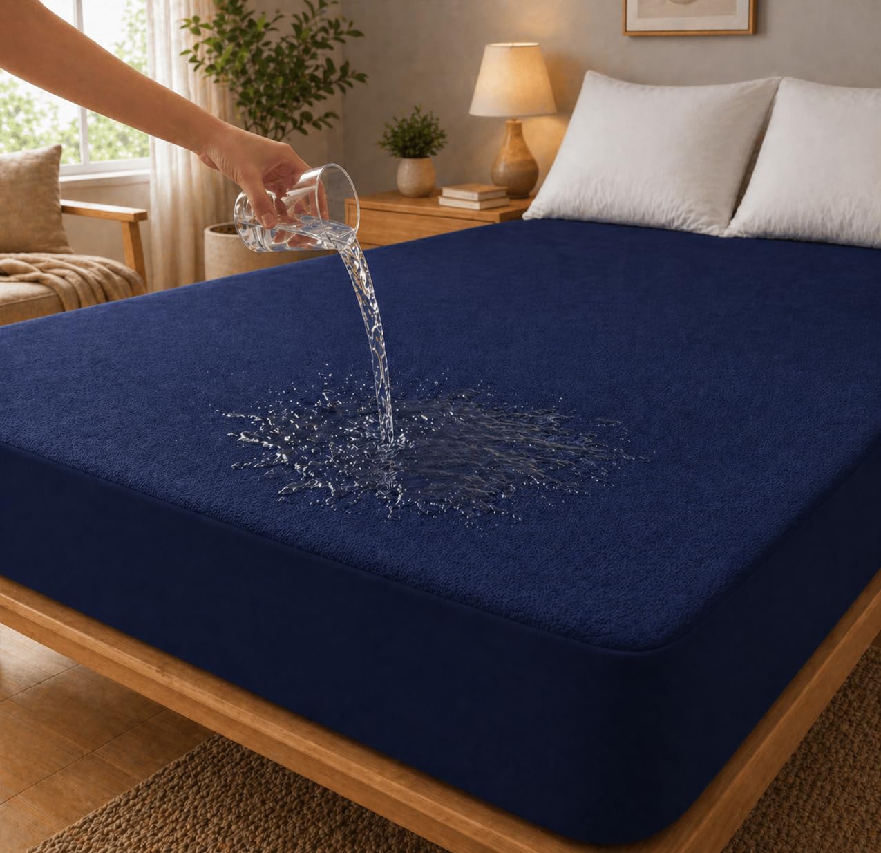 Premium Waterproof Mattress Protector Cover Single Bed | Breathable Terry Cotton Bed Protector, Single Bed (72 X 36, 6 X 3 Feet - 2 to 10 inch – Royal Blue)