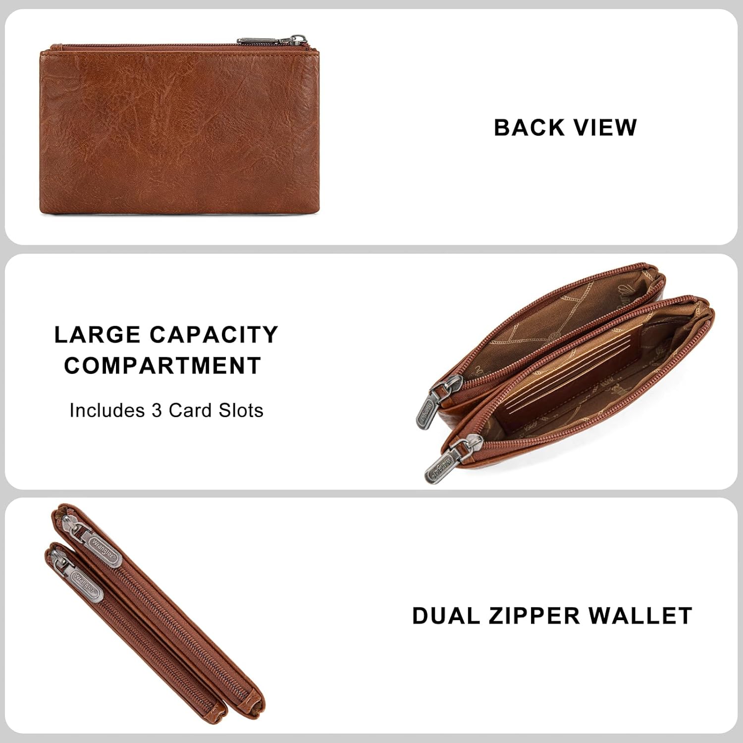 Montana West X Wrangler Brown Wallet Women Double Zipper Pocket Wallet with Rfid Blocking Large Phone Western Women's Wallets Card Cases & Money Organizers - Image 4