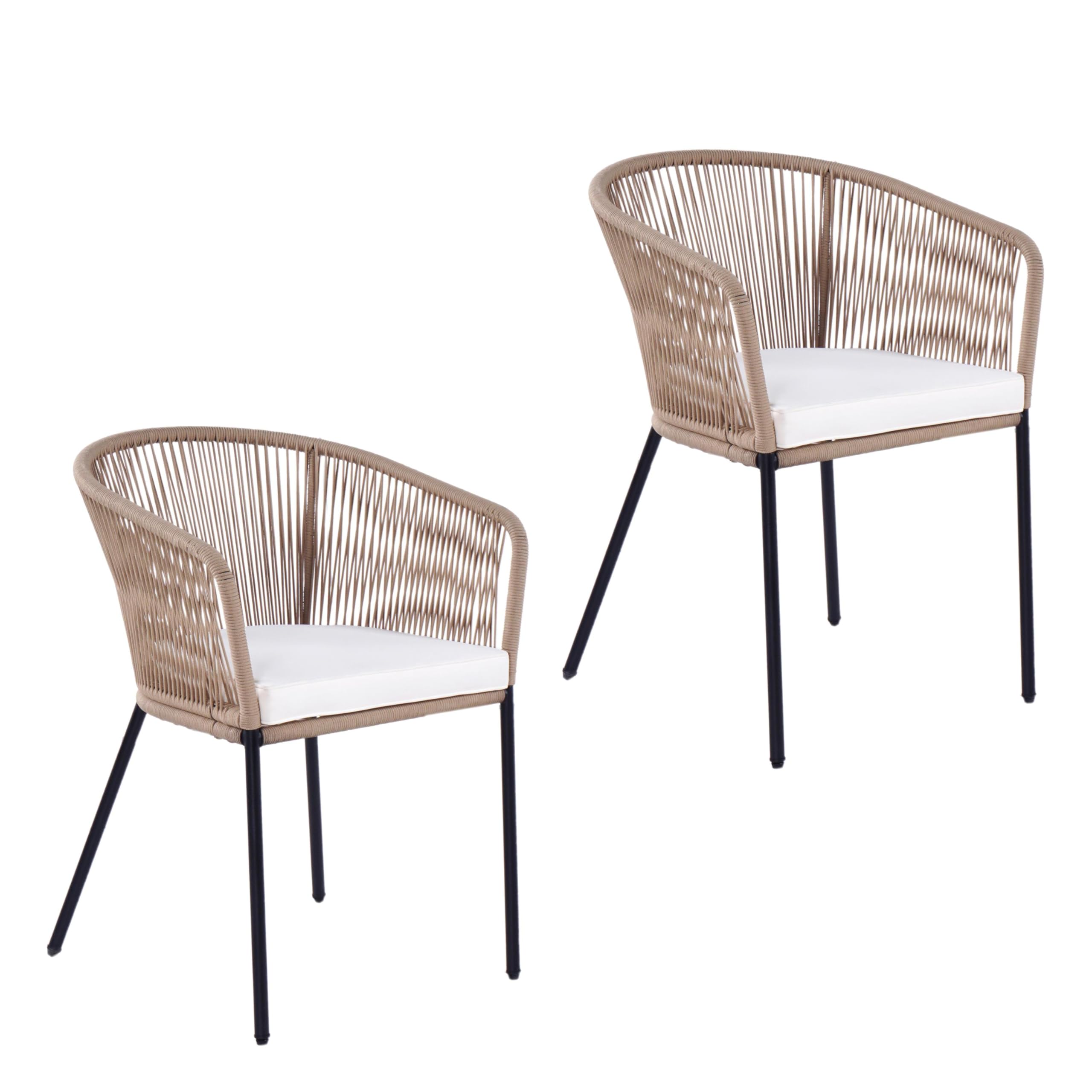 ESTEXO Lounge Stuhl Gartensessel 2er Set Rope Loungesessel Outdoor Sessel (Beige) - Modernes Rope-Design mit Sitzkissen