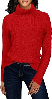 v28 Women's Cotton Turtle Cowl Neck Aran Fishermen Fair Isle Cable Knit Sweater