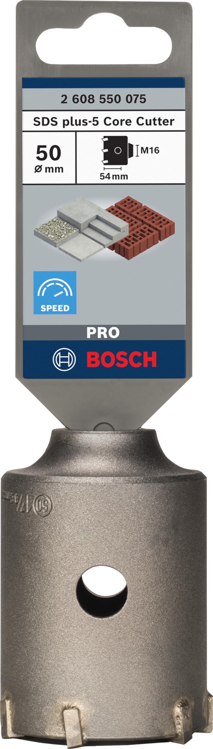 Bosch 2 608 550 075 - Corona perforadora hueca SDS-plus-9 para adaptadores hexagonales (50 x 50 x 72 mm)